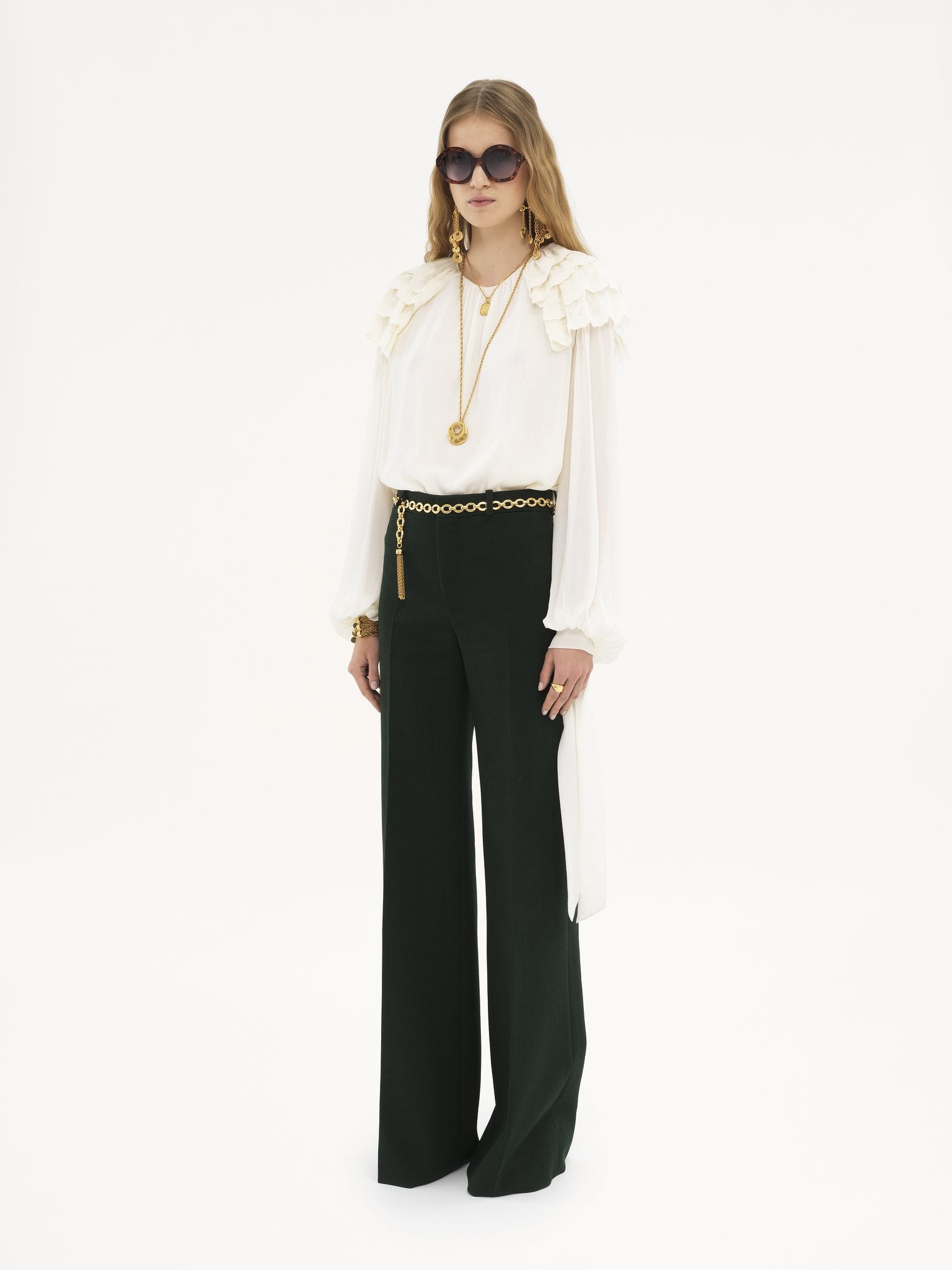 GATHERED RUFFLE TOP IN SILK GEORGETTE - 3