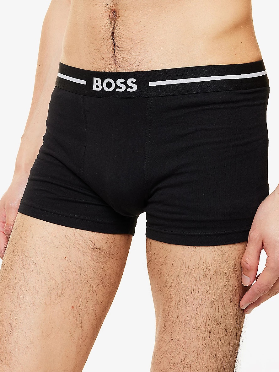Bold Logo-Waistband Pack Of Three Stretch-Cotton Boxer Trunks - 4