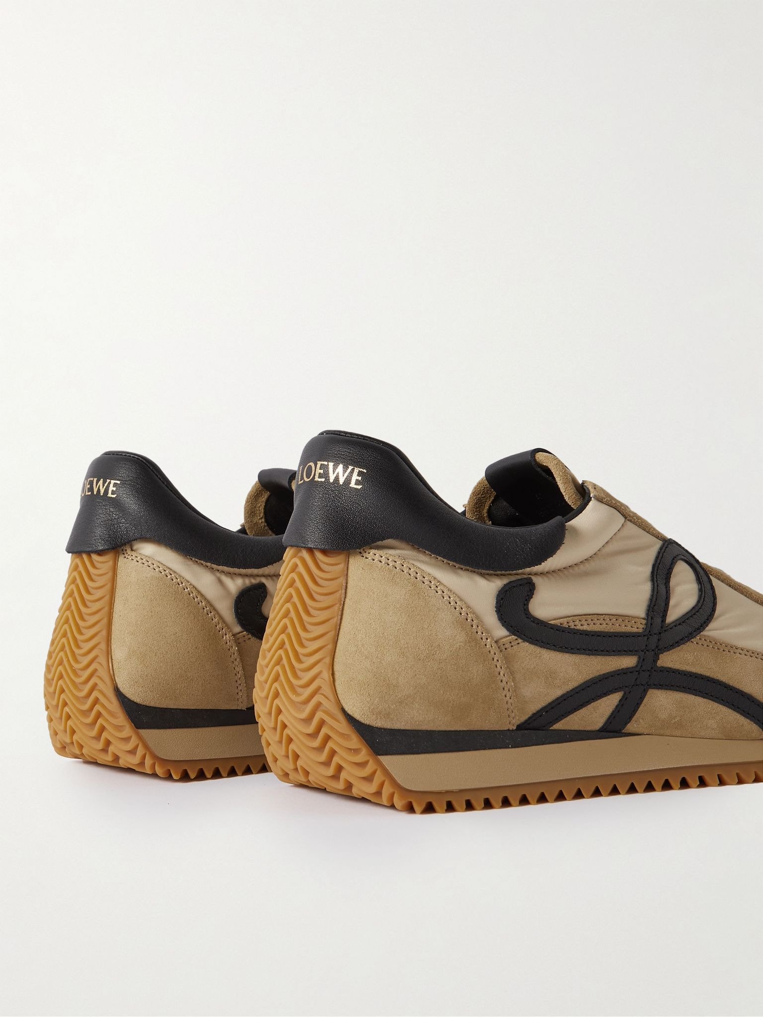 Flow Runner Leather-Trimmed Suede and Nylon Sneakers Ecru - 5