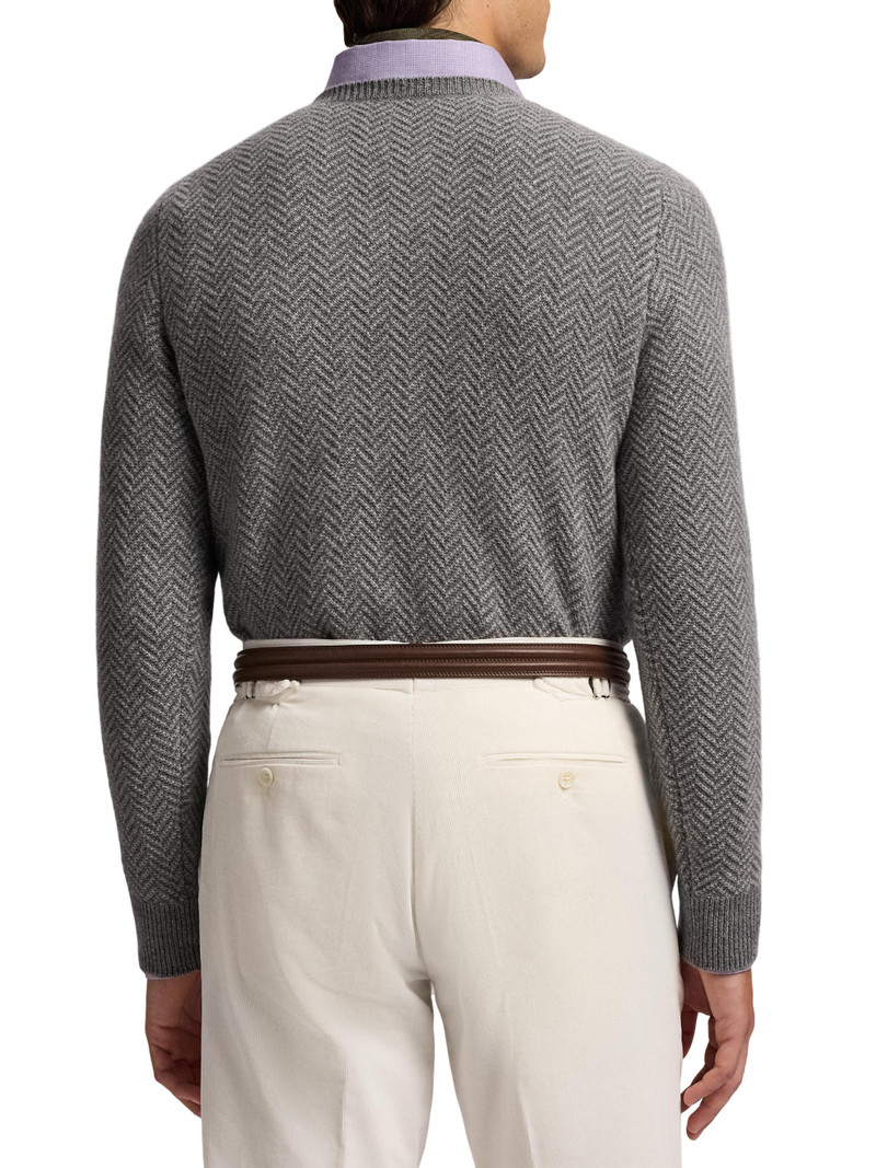 Men's Textured Herringbone Cashmere Sweater - Grey Melange 5