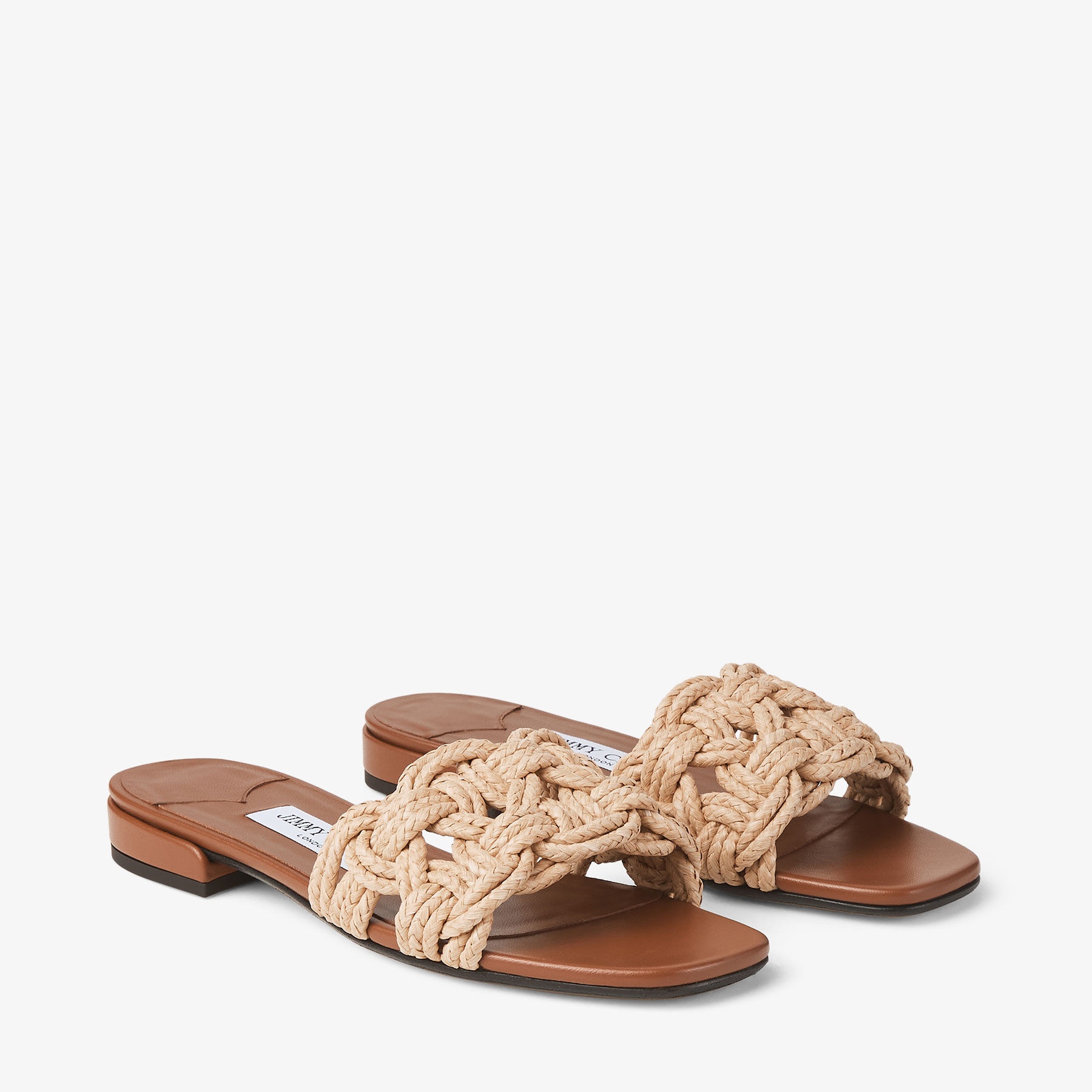 Chara Flat
Tan Leather and Crochet Raffia Slide - 3