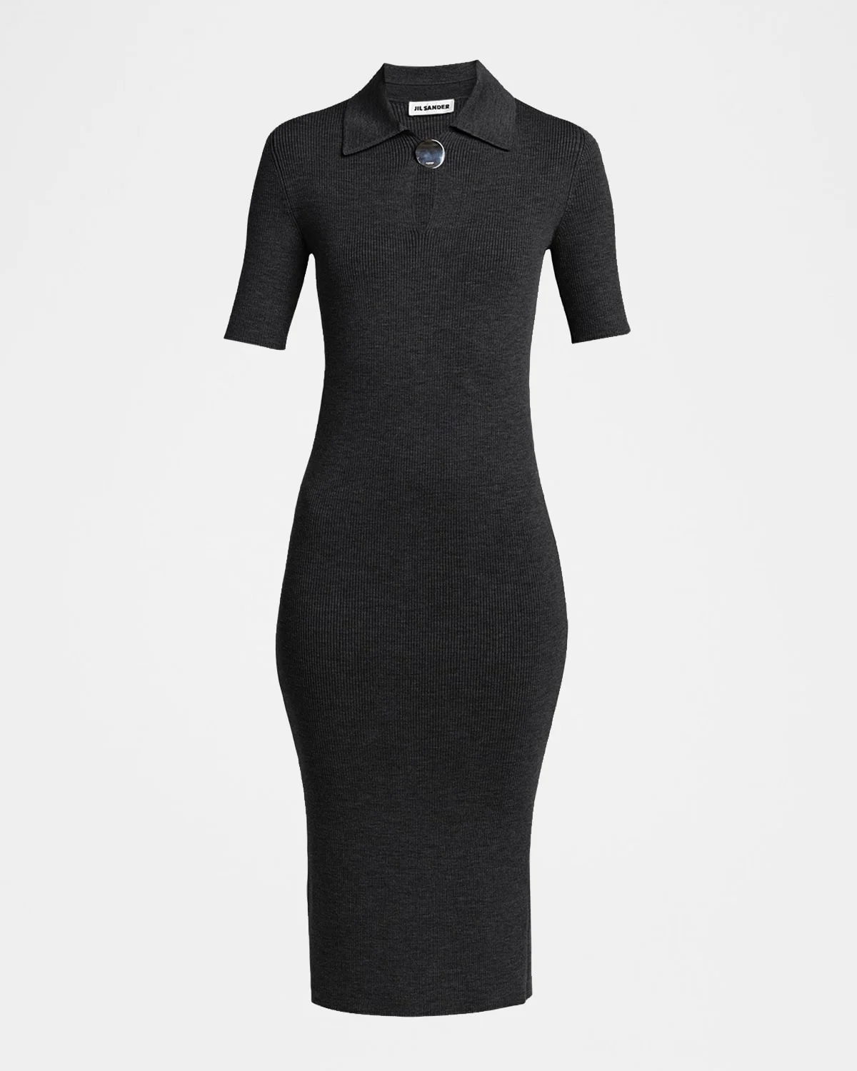 Short-Sleeve Rib Knit Midi Polo Dress - 1