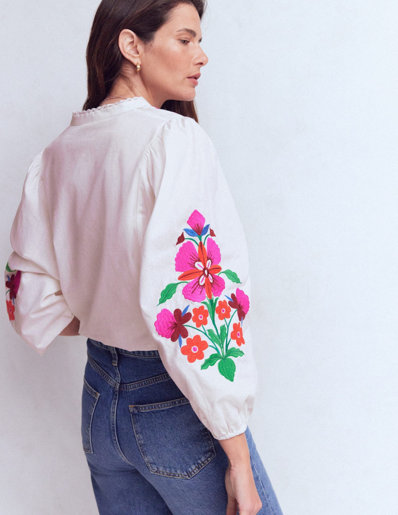 Embroidered Notch Neck Top-Floral Placement Embroidery 5