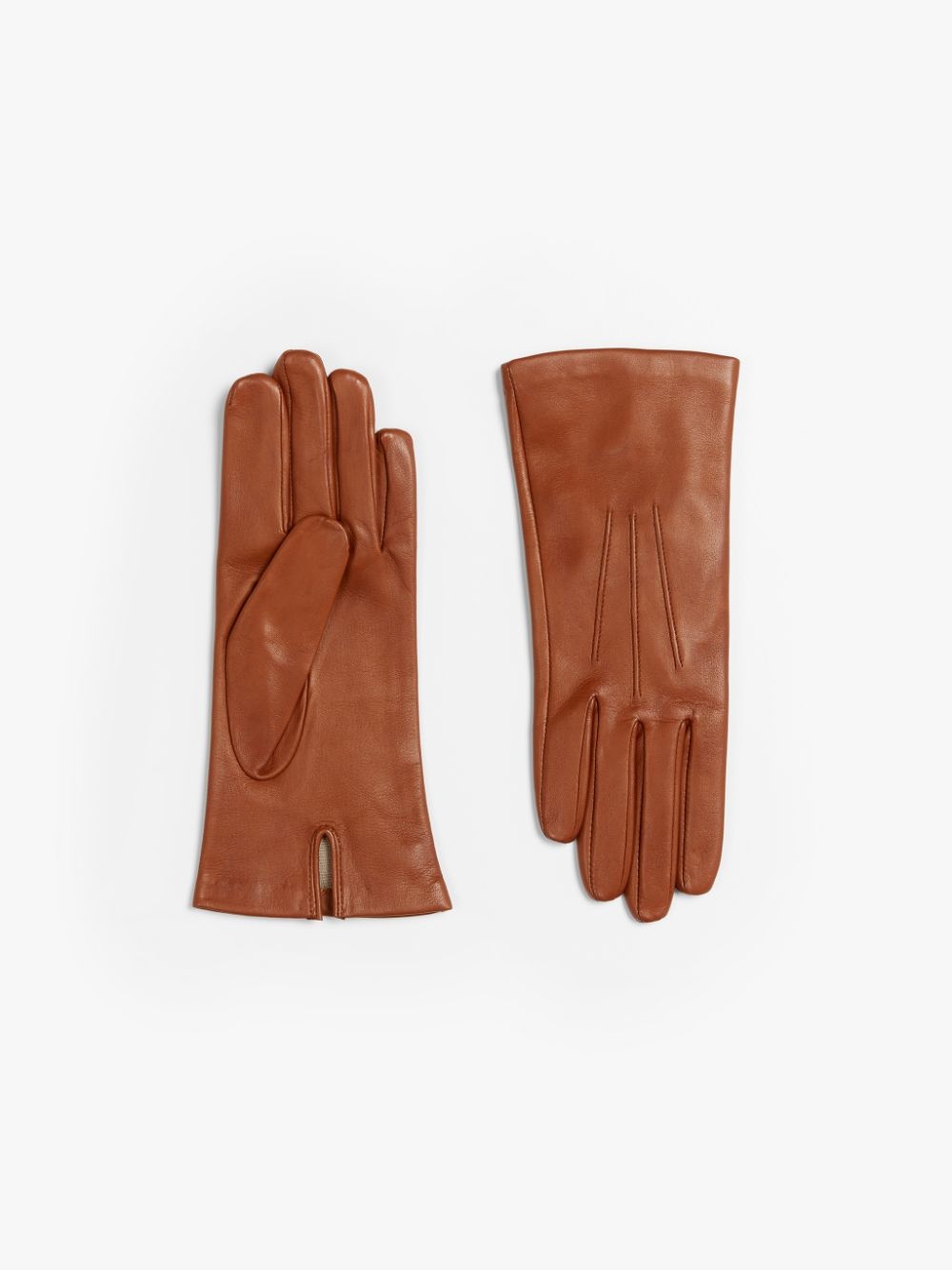 COGNAC HAIRSHEEP LEATHER SILK LINED GLOVES - 1