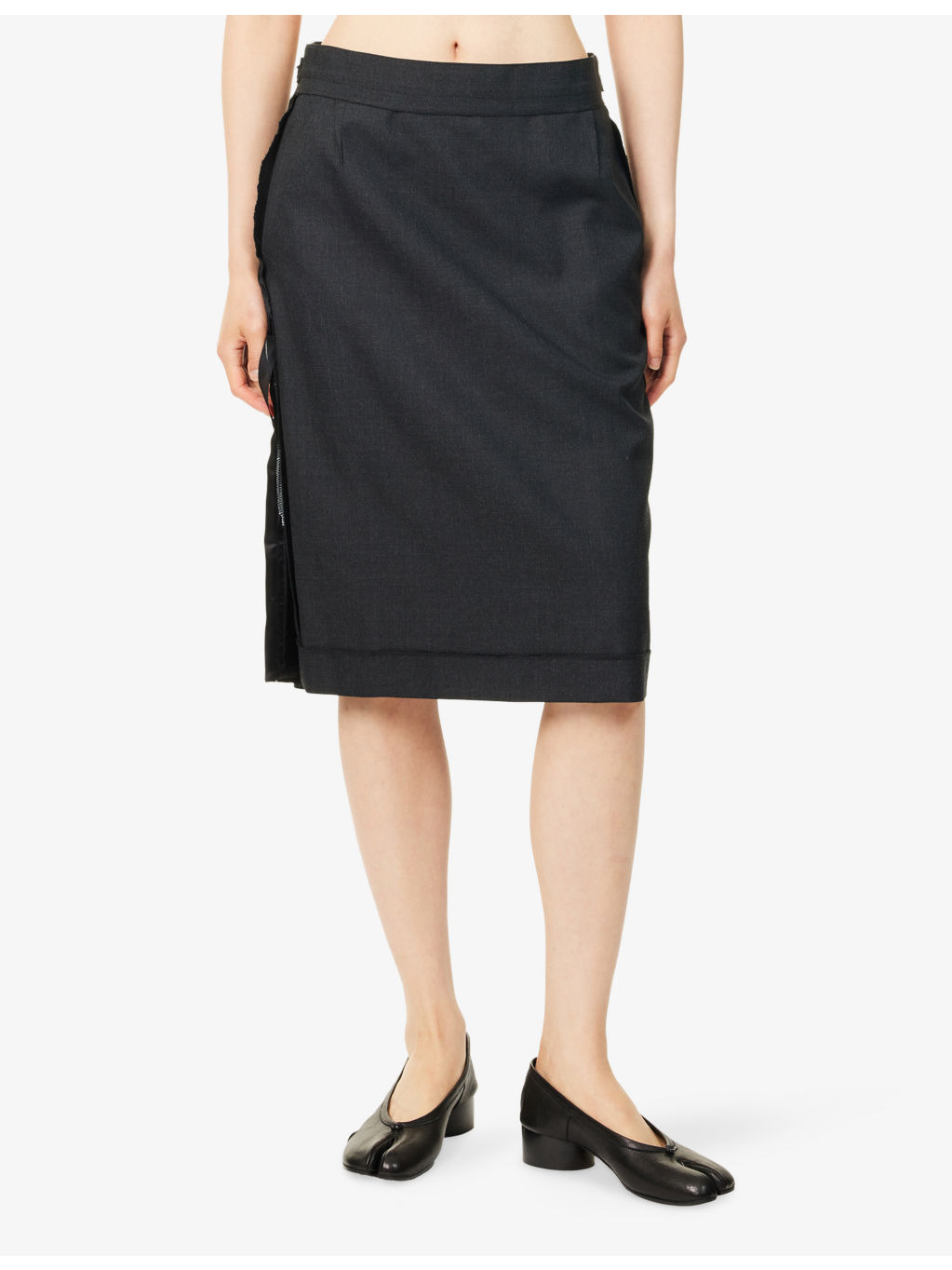 Contrast-Satin High-Waist Woven Midi Skirt - 3