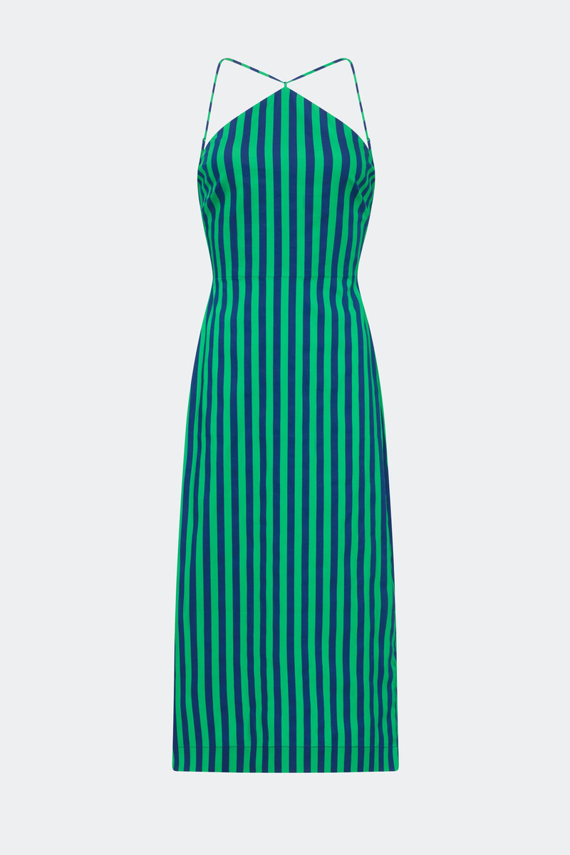 Kit Poplin Dress In Navy/Grass Green 3