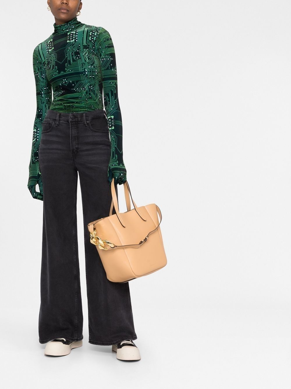 chain-detail leather tote - 2