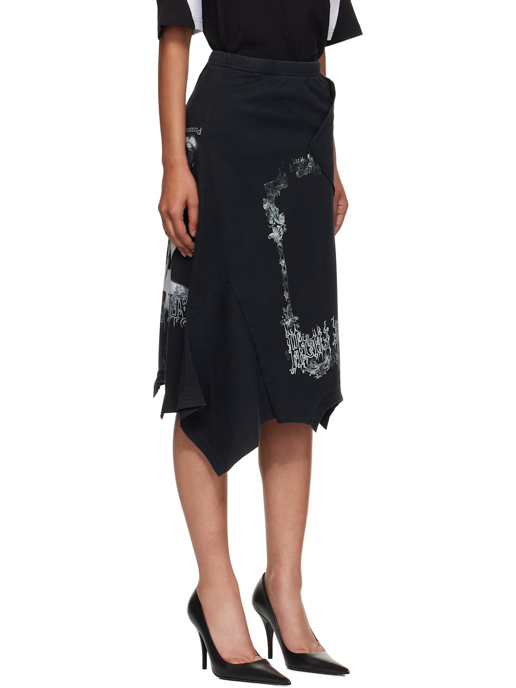 Black 'Cradle Of Filth' Upside-Down T-Skirt Midi Skirt - 2