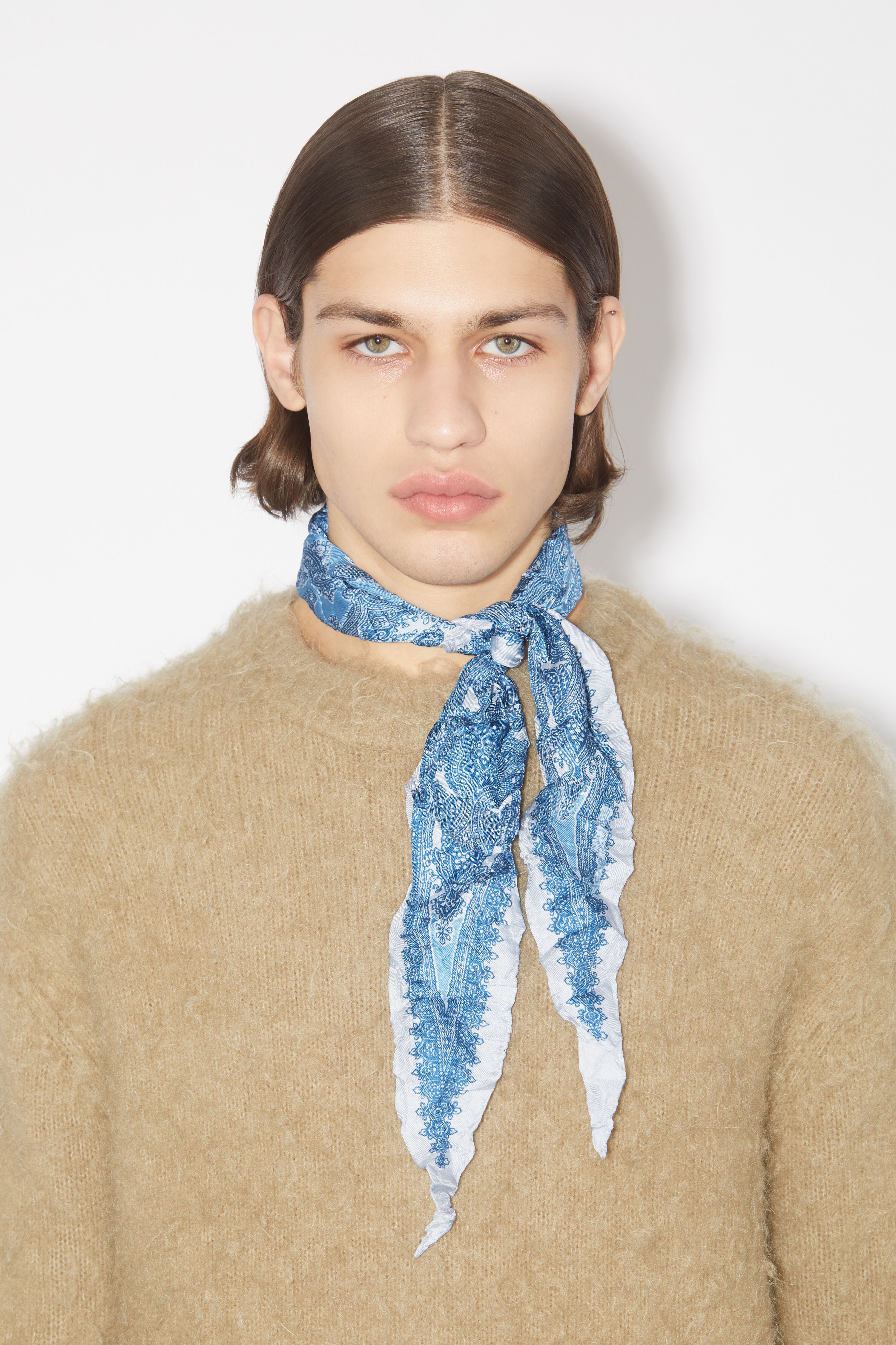 Printed silk scarf - Denim blue - 3
