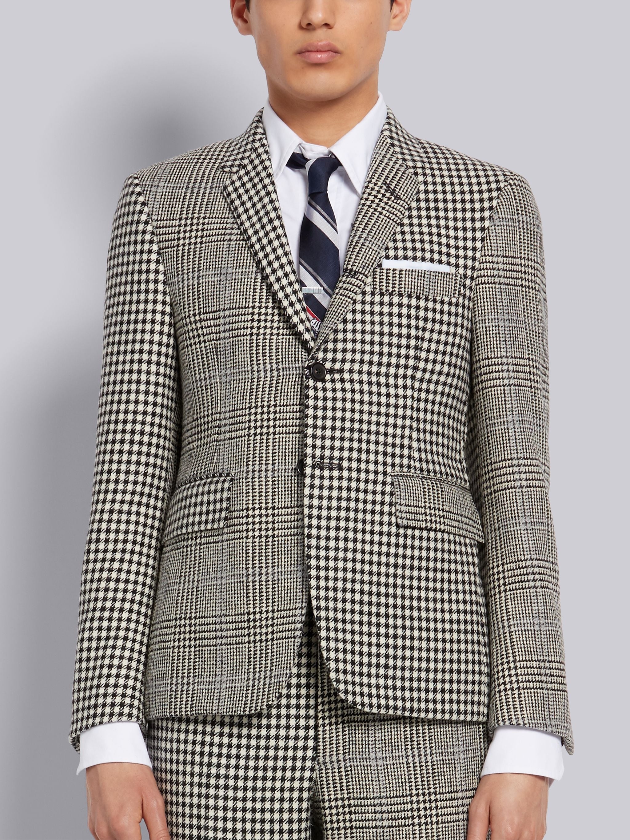 Black and White Overcheck Prince of Wales Wool Hunting Tweed Fun-Mix Classic Sport Coat - 1