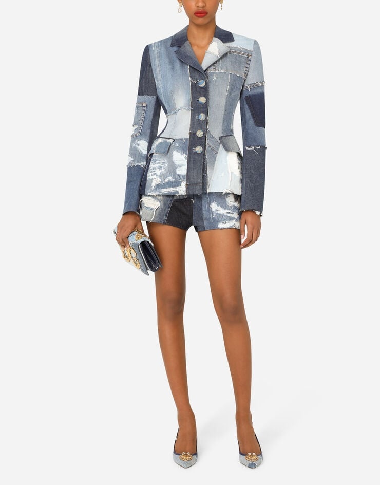 Single-breasted patchwork denim Dolce blazer - 6