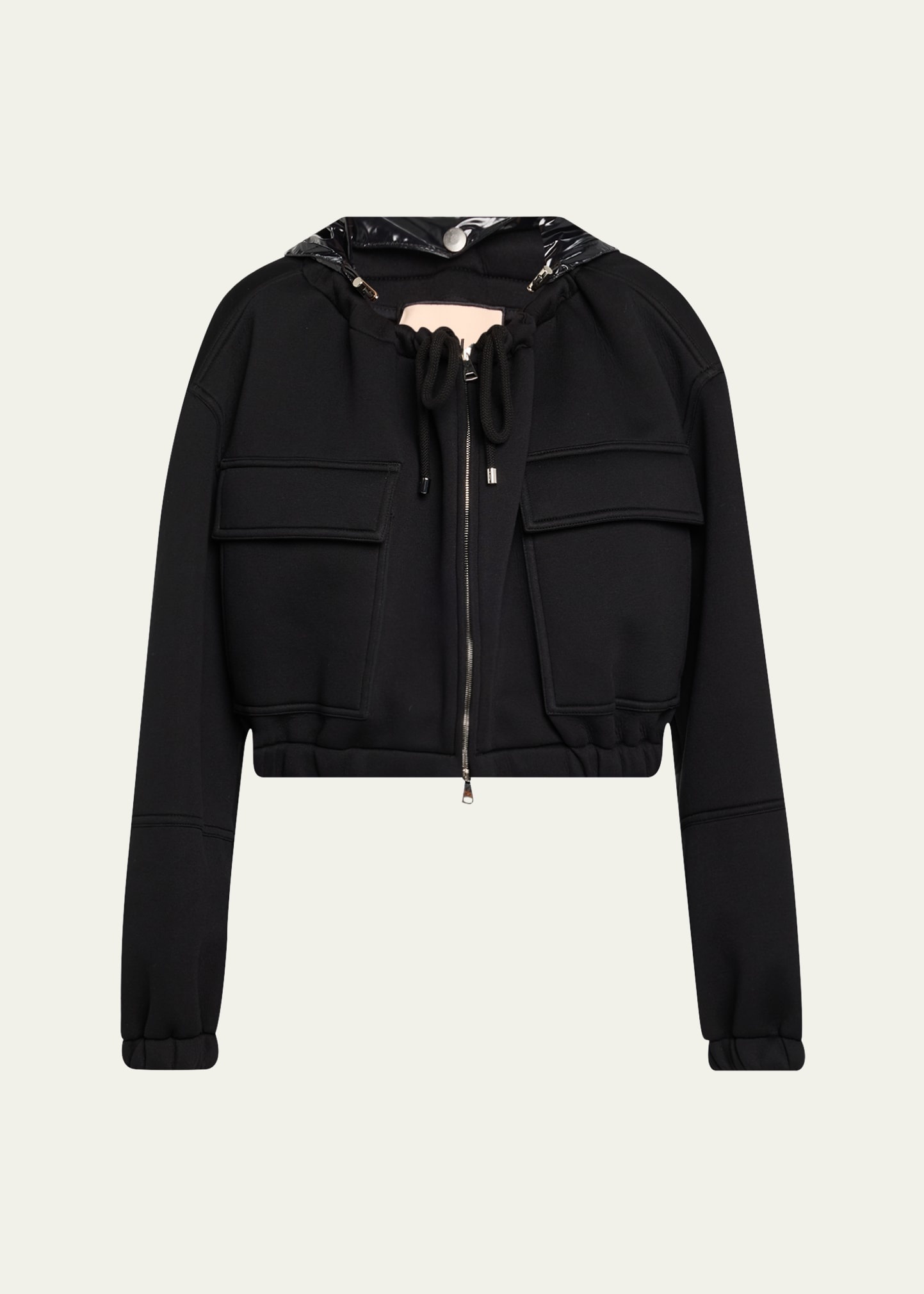 Zipped Drawstring Jacket with Detachable Hood - 1