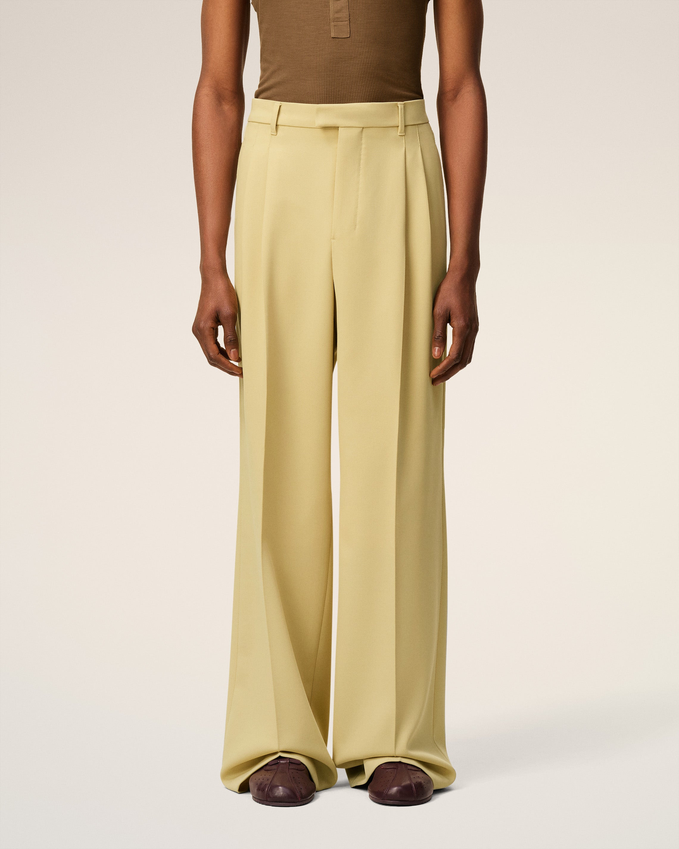 GREEN WOOL LOW WAIST WIDE TROUSERS - 3