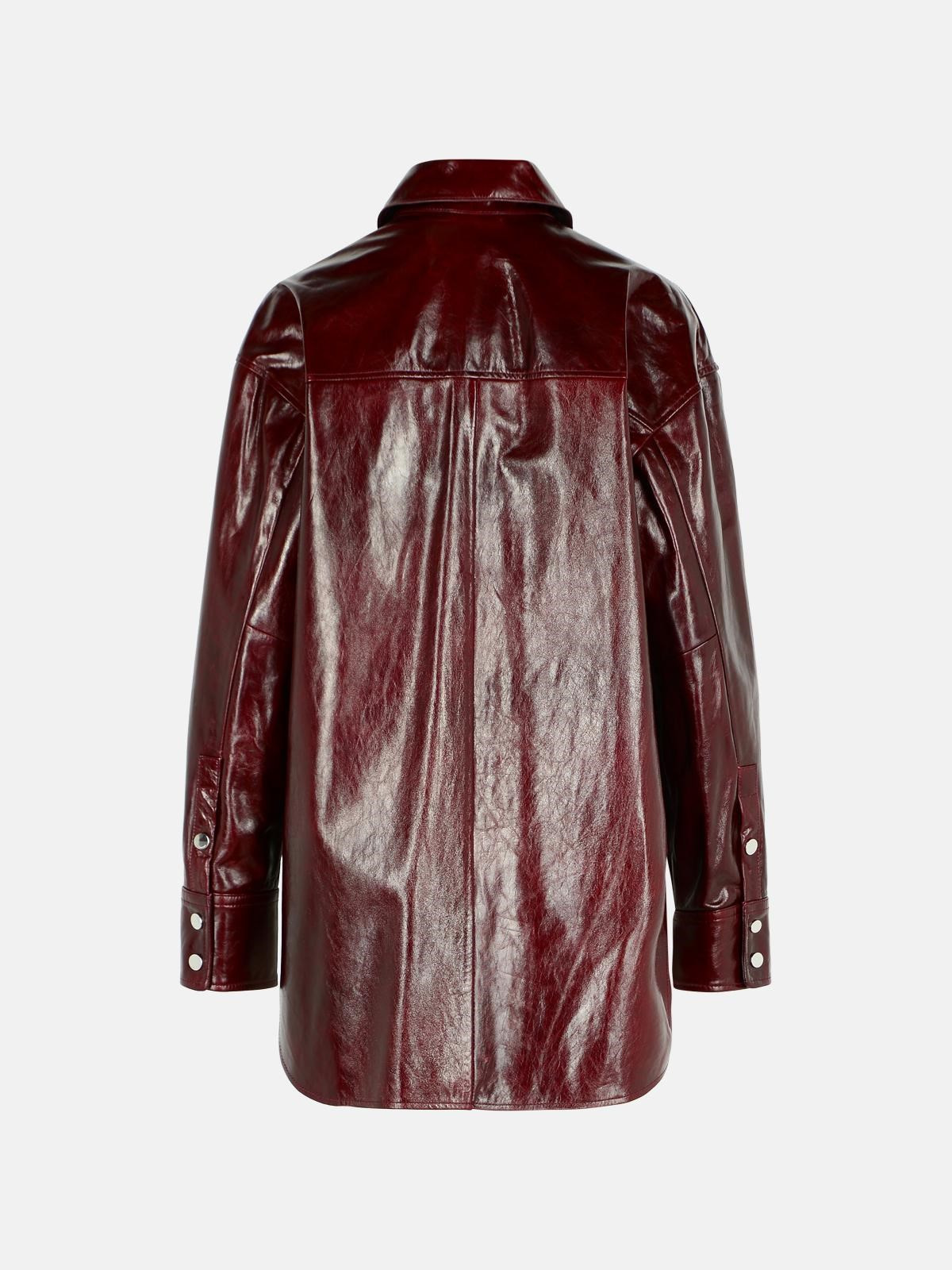 'BOREL' OVERSIZE BURGUNDY NAPPA LEATHER SHIRT - 3