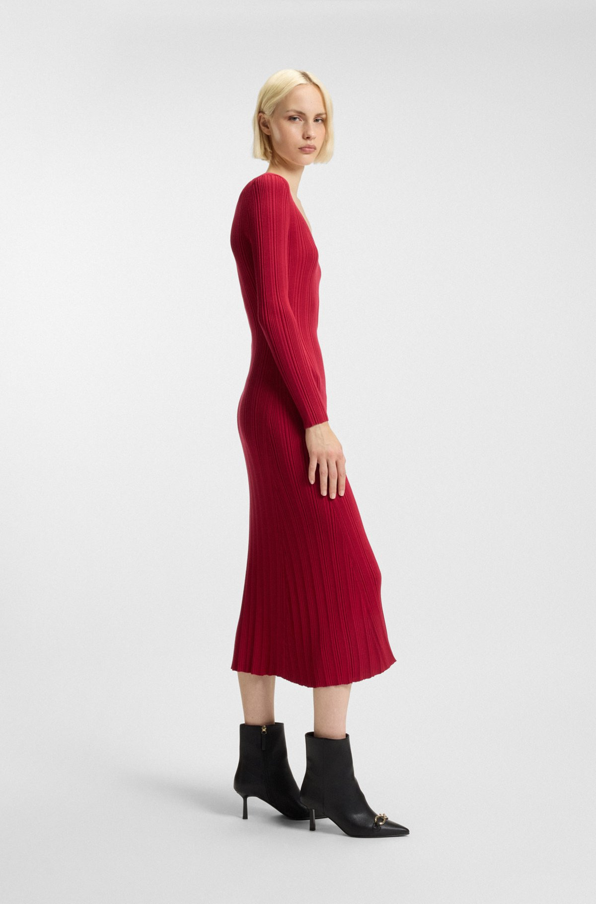 SLIM-FIT MIDI DRESS IN RIBBED CREPE FABRIC - 2