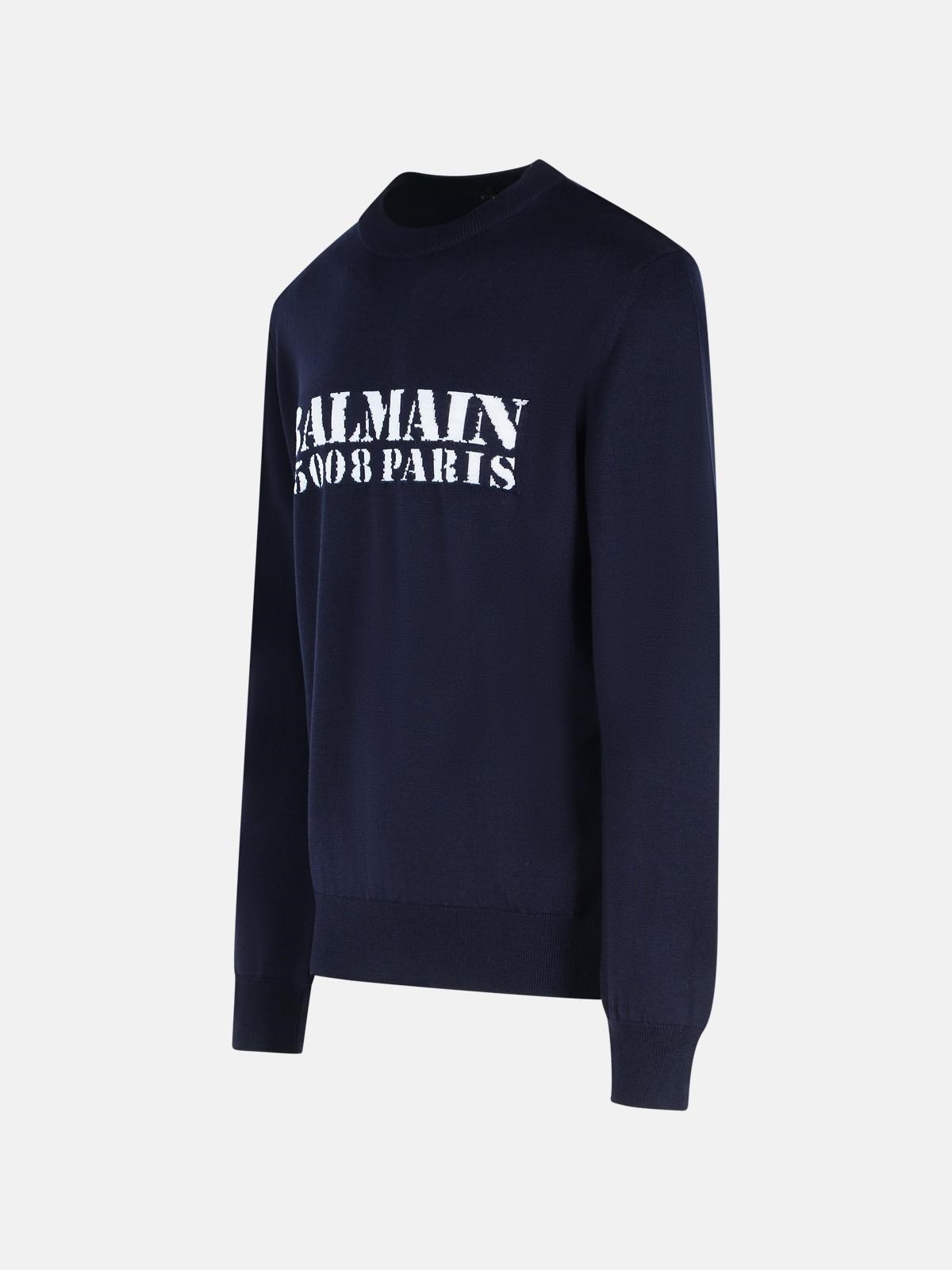 NAVY MERINO WOOL SWEATER - 2