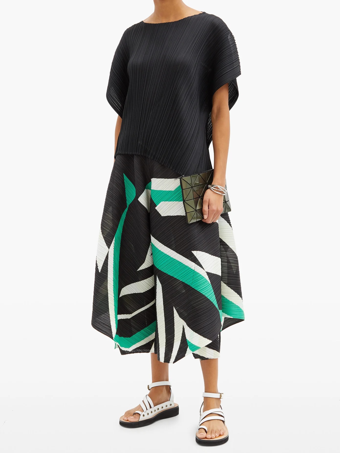 Geometric-print technical-pleated culottes - 2