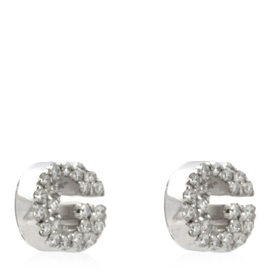 Gucci GG Running White Gold Pave Diamond Stud Earrings - 3