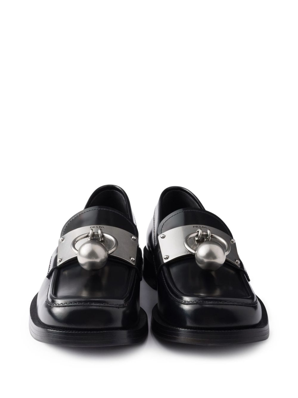 metal-ornament leather loafers - 3