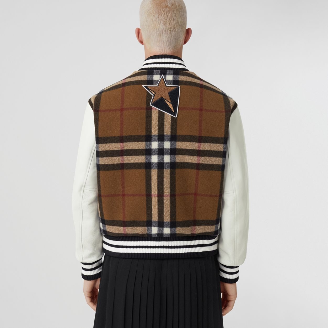 Letter Graphic Check Technical Wool Bomber Jacket - 4