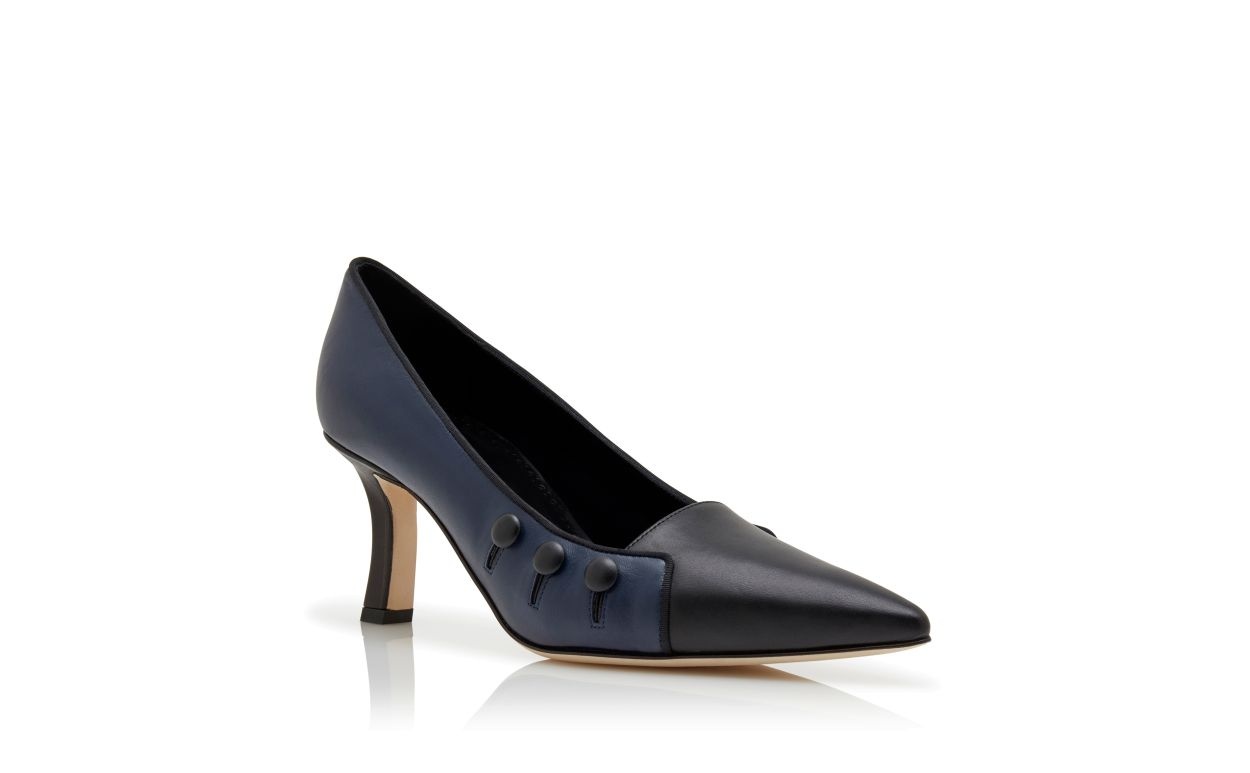Navy Blue Nappa Leather Pumps - 3