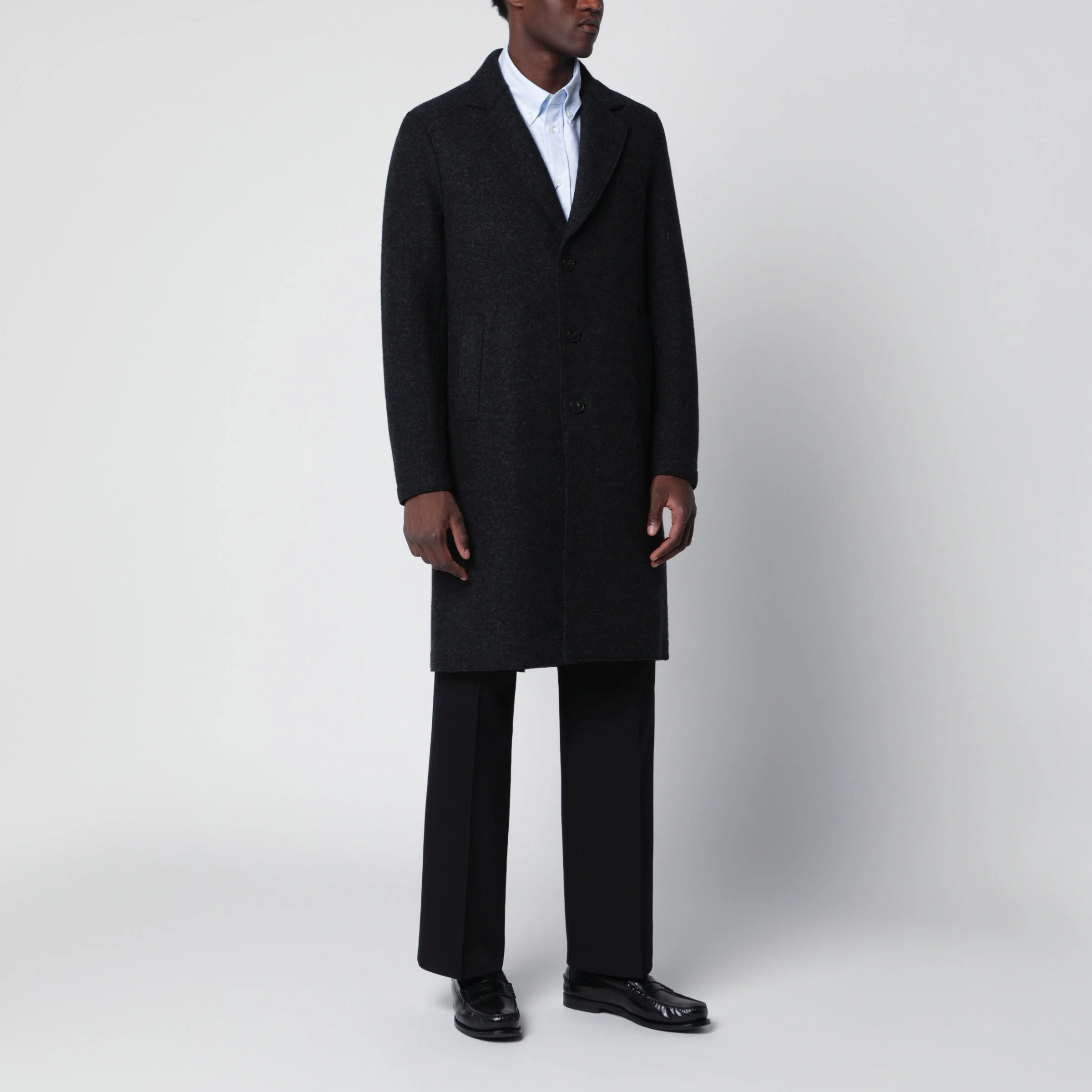 Anthracite grey single-breasted wool coat - 1