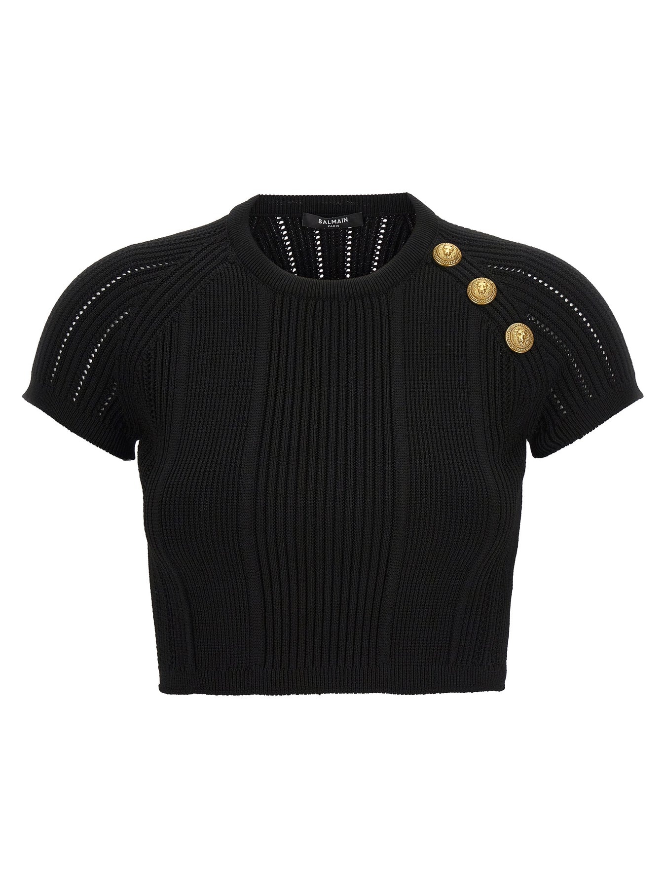 Logo Buttons Cropped Top Tops Black - 1