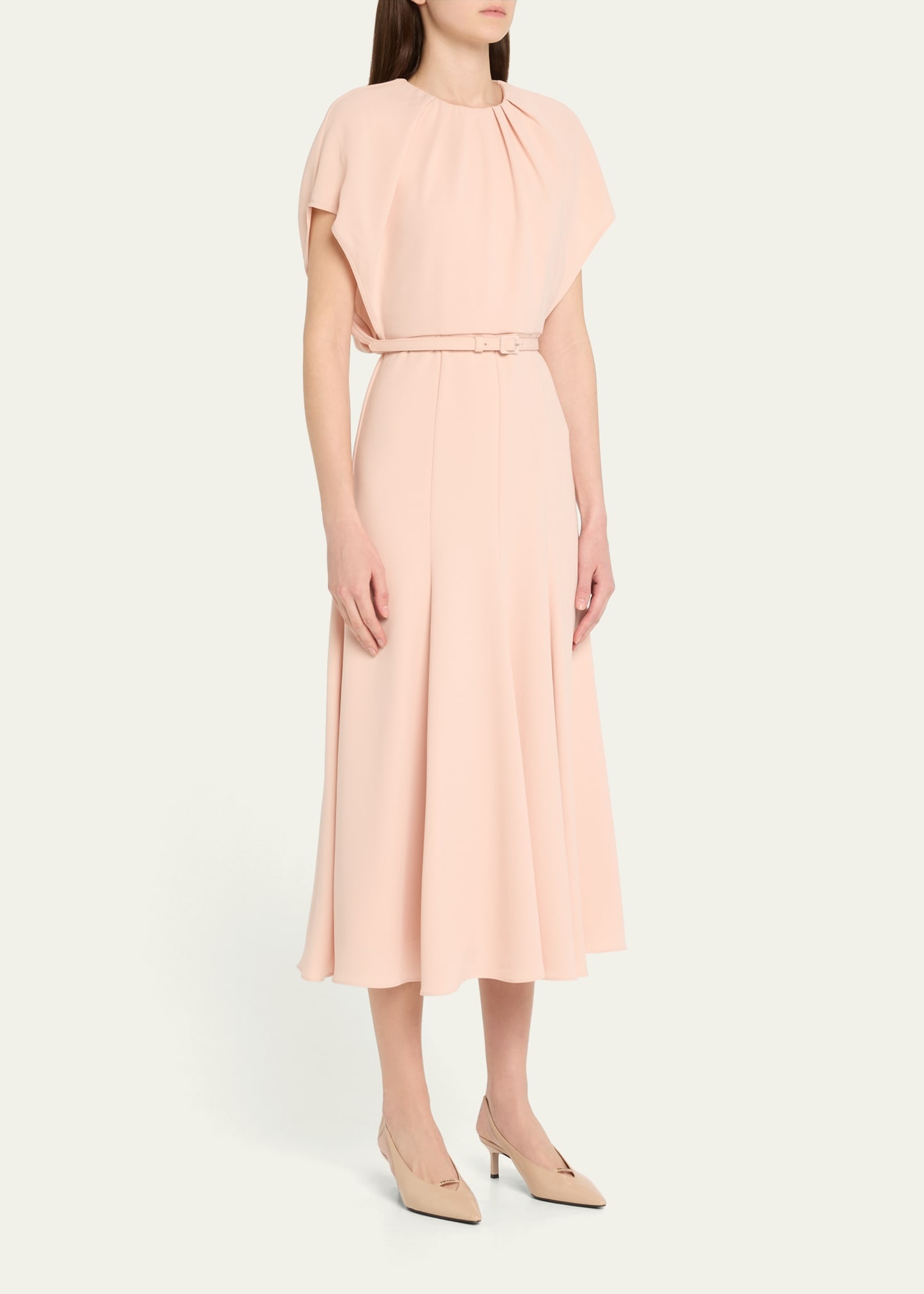 Gathered Neck Light Cady Belted Dress - 4
