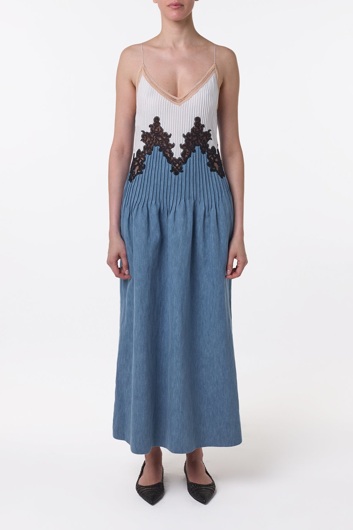 Althea Lace Slip Maxi Dress in Light Blue Recycled Cotton Linen - 3