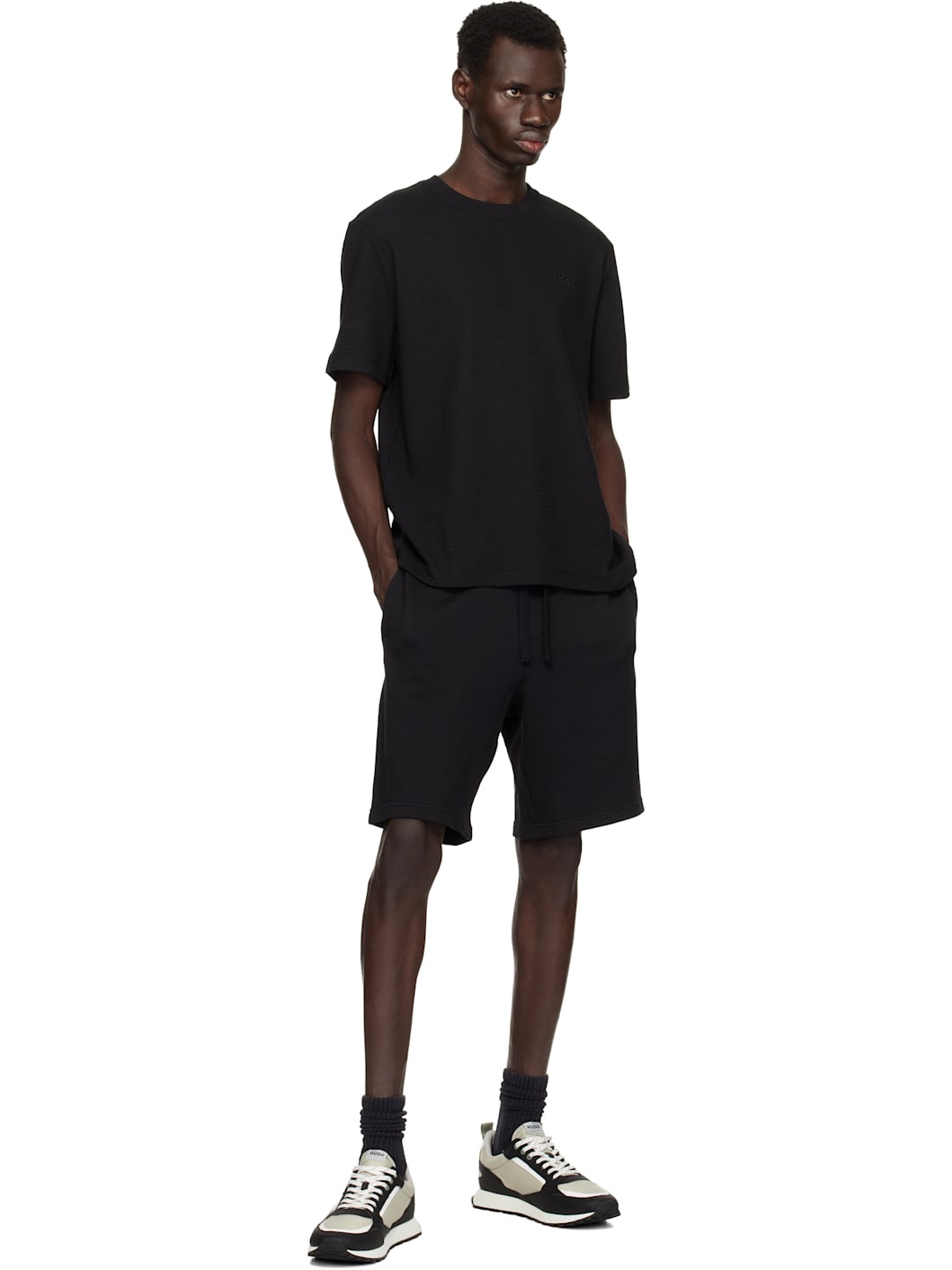 Black Cotton-Terry Shorts - 4