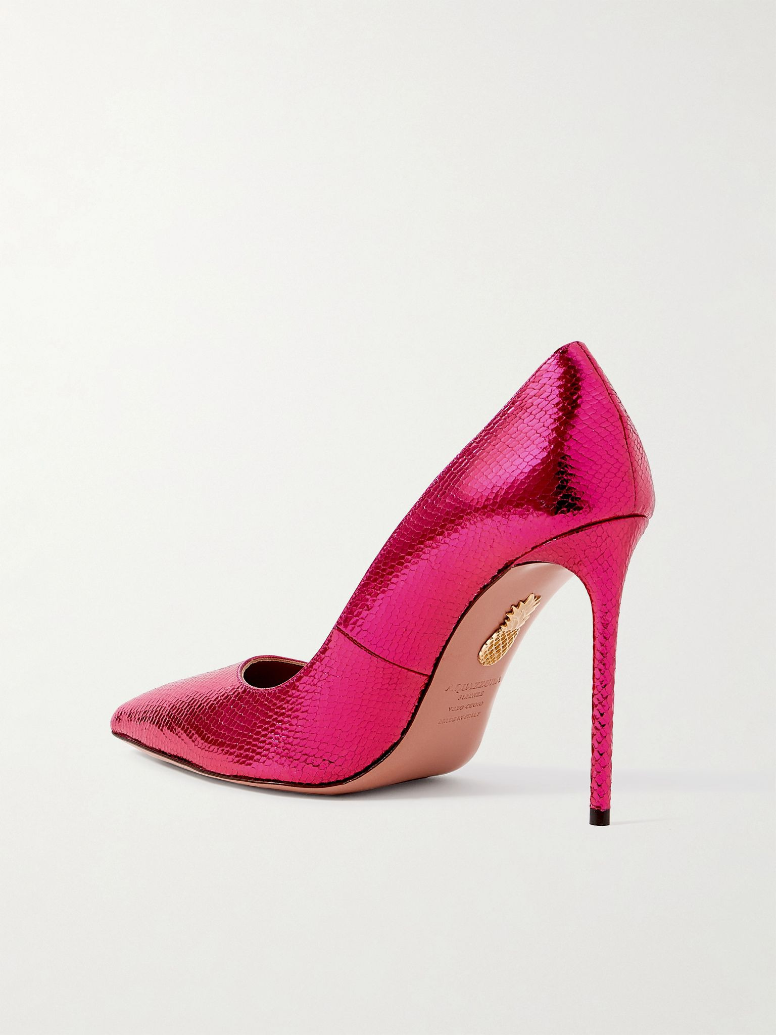 Purist 105 metallic snake-effect leather pumps Fuchsia - 3