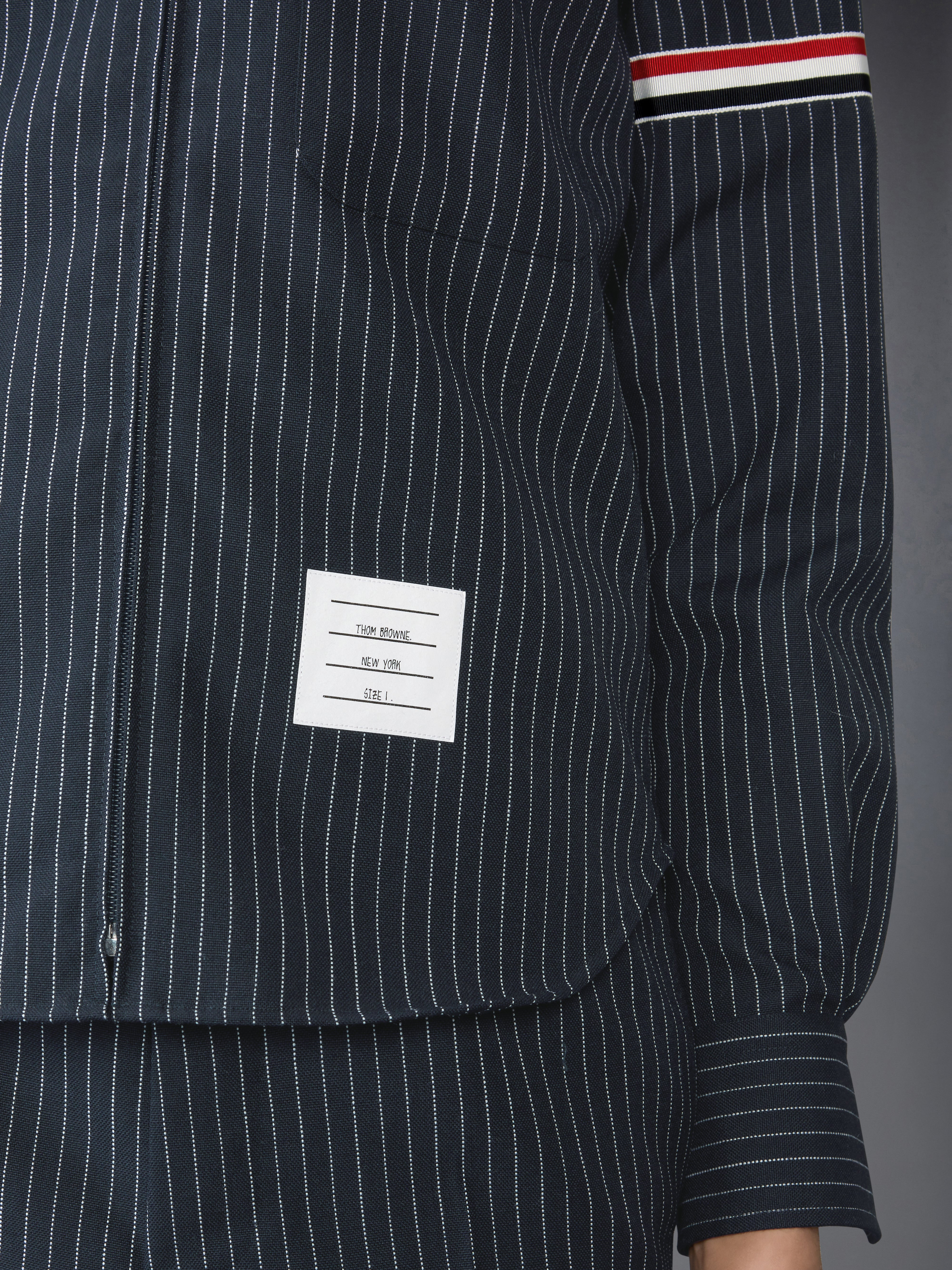 PINSTRIPE HIGH TWIST WOOL ZIP UP SHIRT - 6