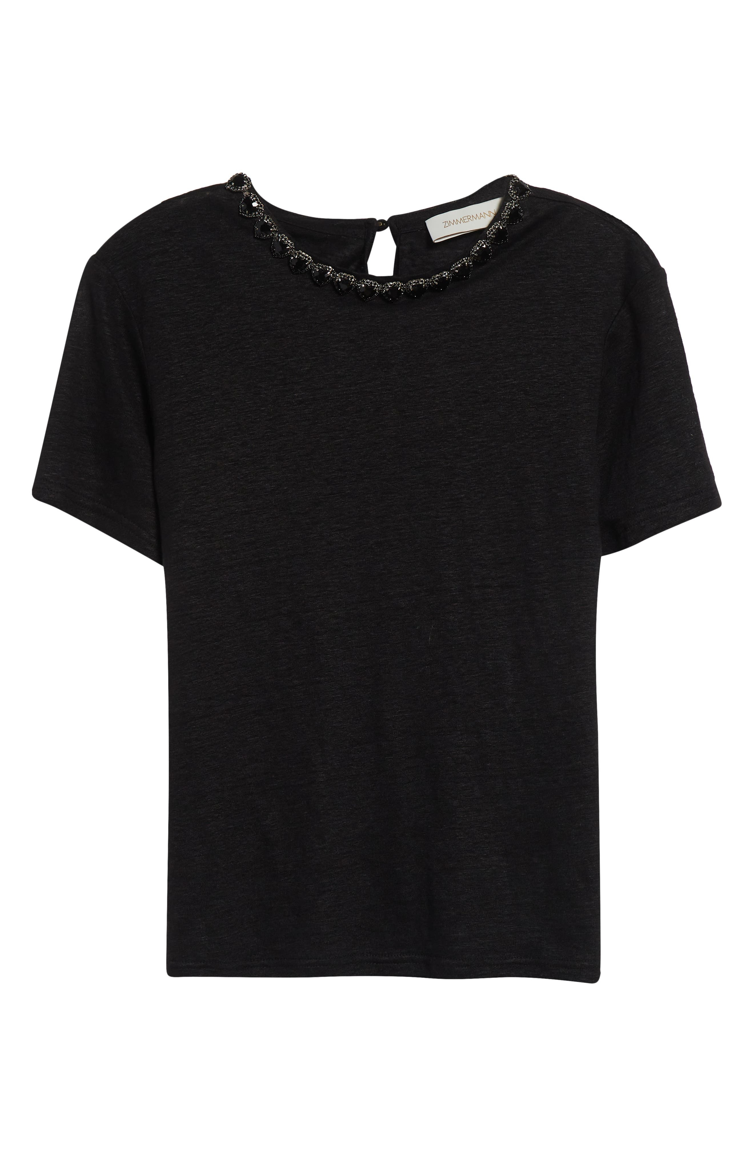 Zimmermann Crystal Embellished Linen T-Shirt in Black at Nordstrom - 5