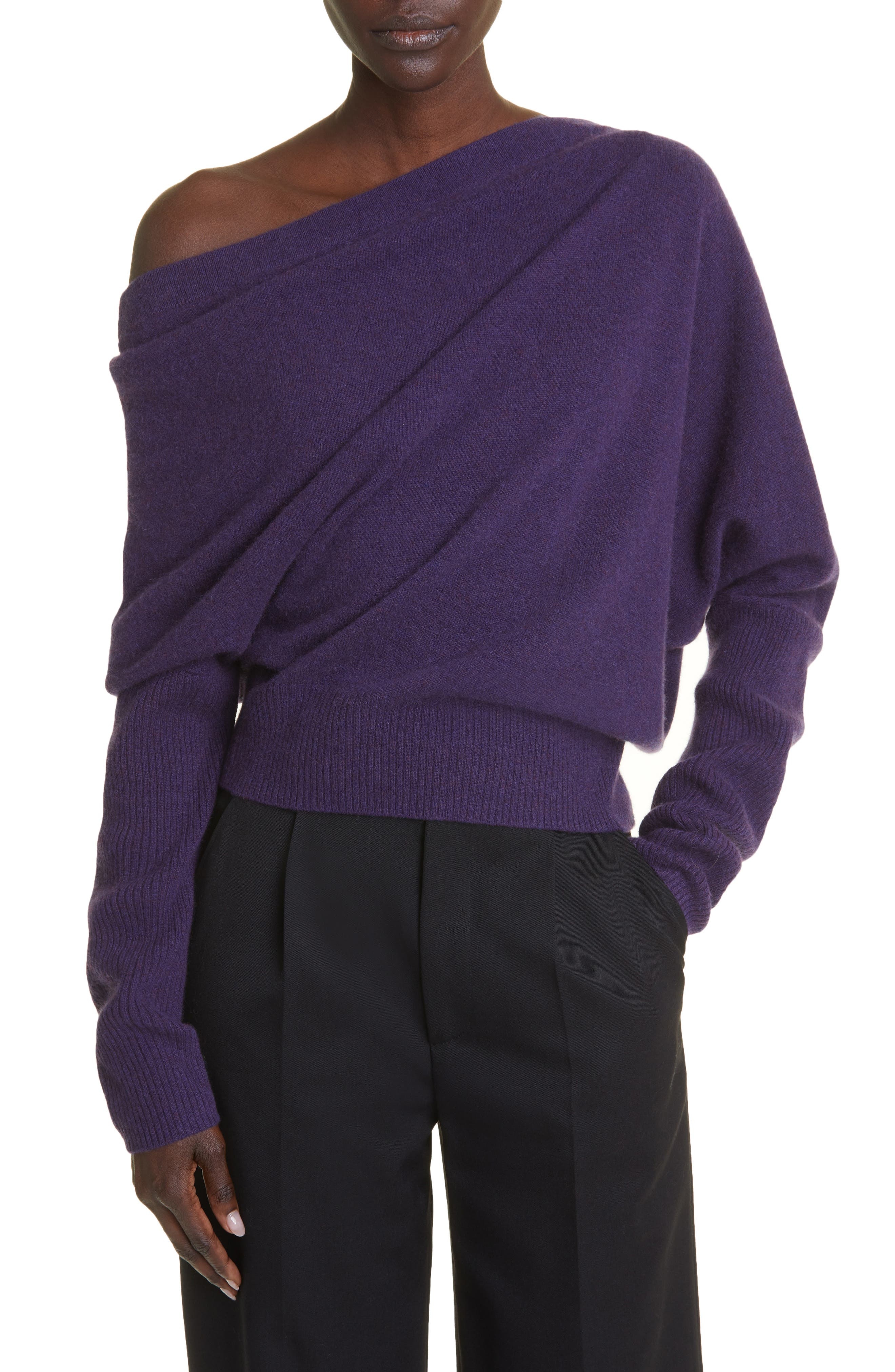 Altuzarra Paxi One-Shoulder Cashmere Sweater in Deep Amethyst at Nordstrom, Size Small - 1