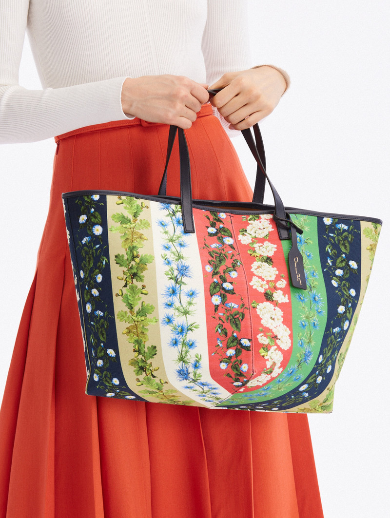 Oscar de la Renta MEDIUM BOTANICAL STRIPE PRINTED SQUARE TOTE outlook