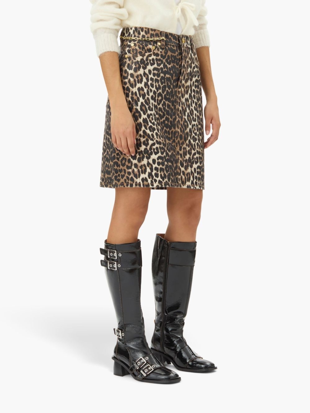 leopard-print denim midi skirt - 5