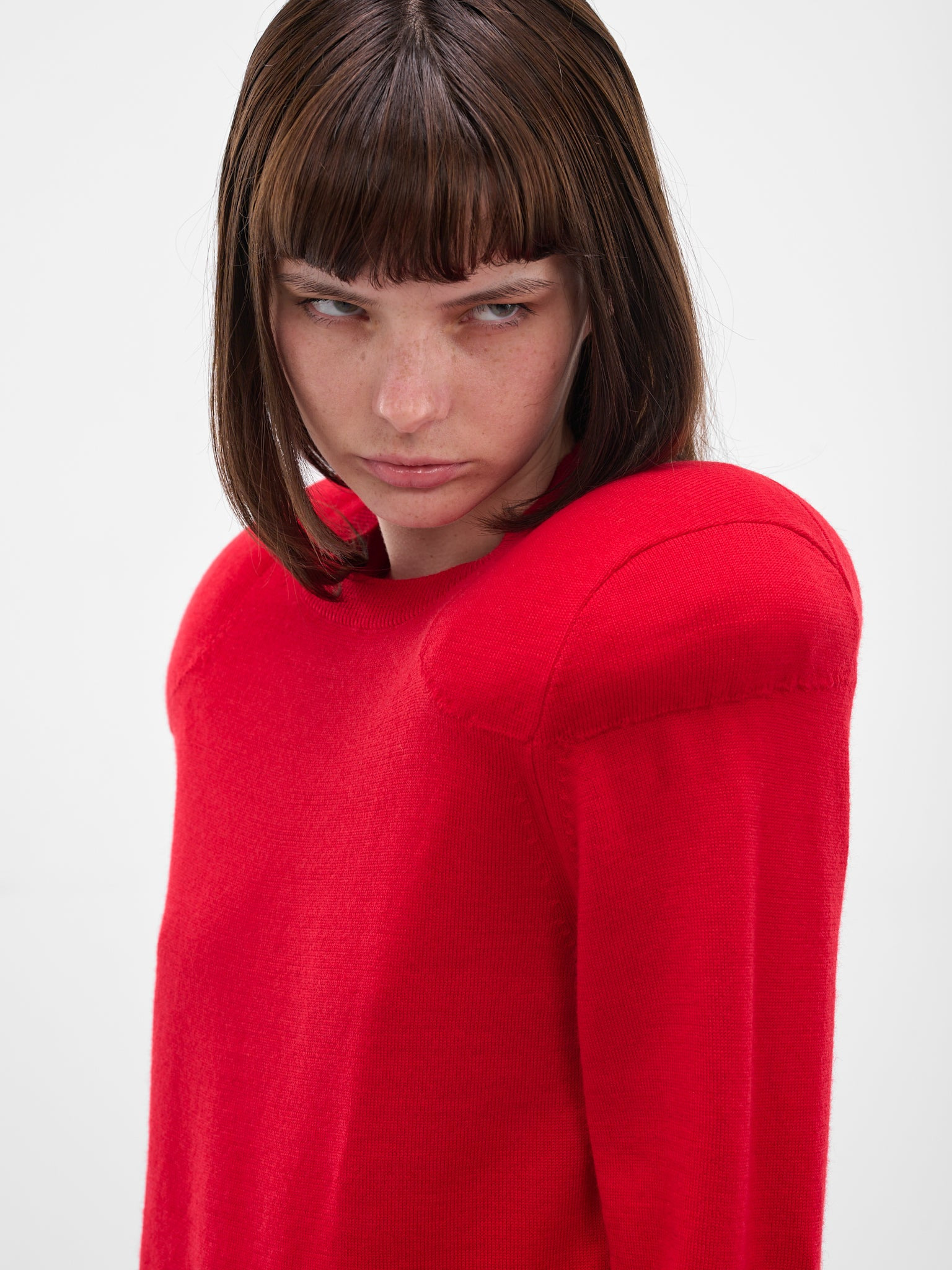 Red Wool Padded Shoulder Sweater - 4