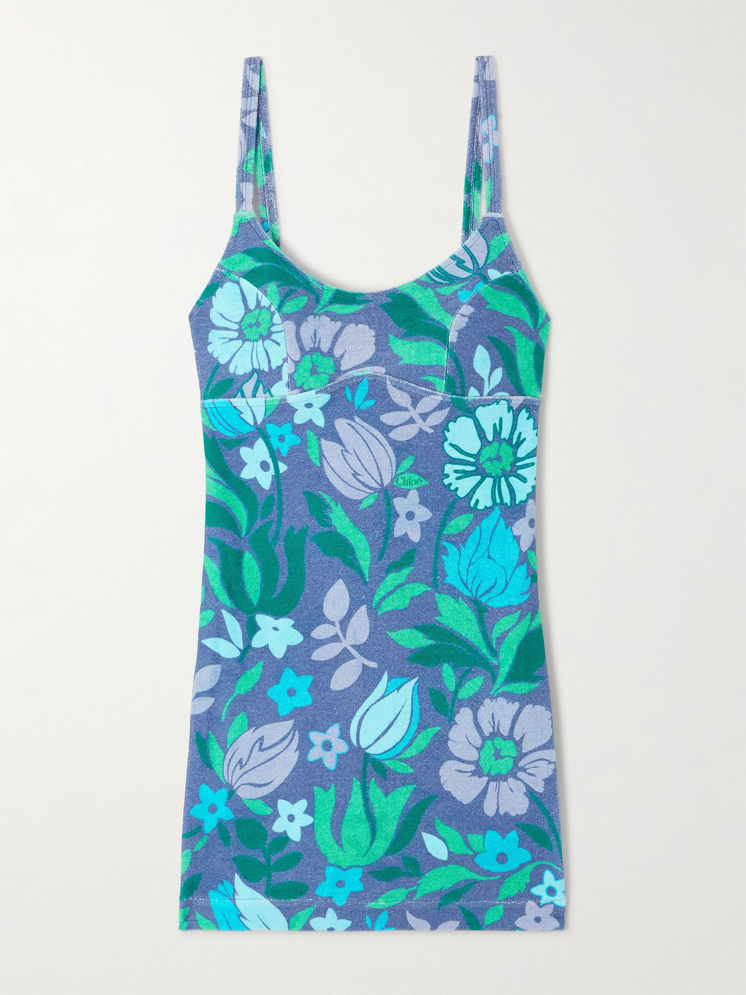 Printed cotton-jersey mini dress Blue - 1
