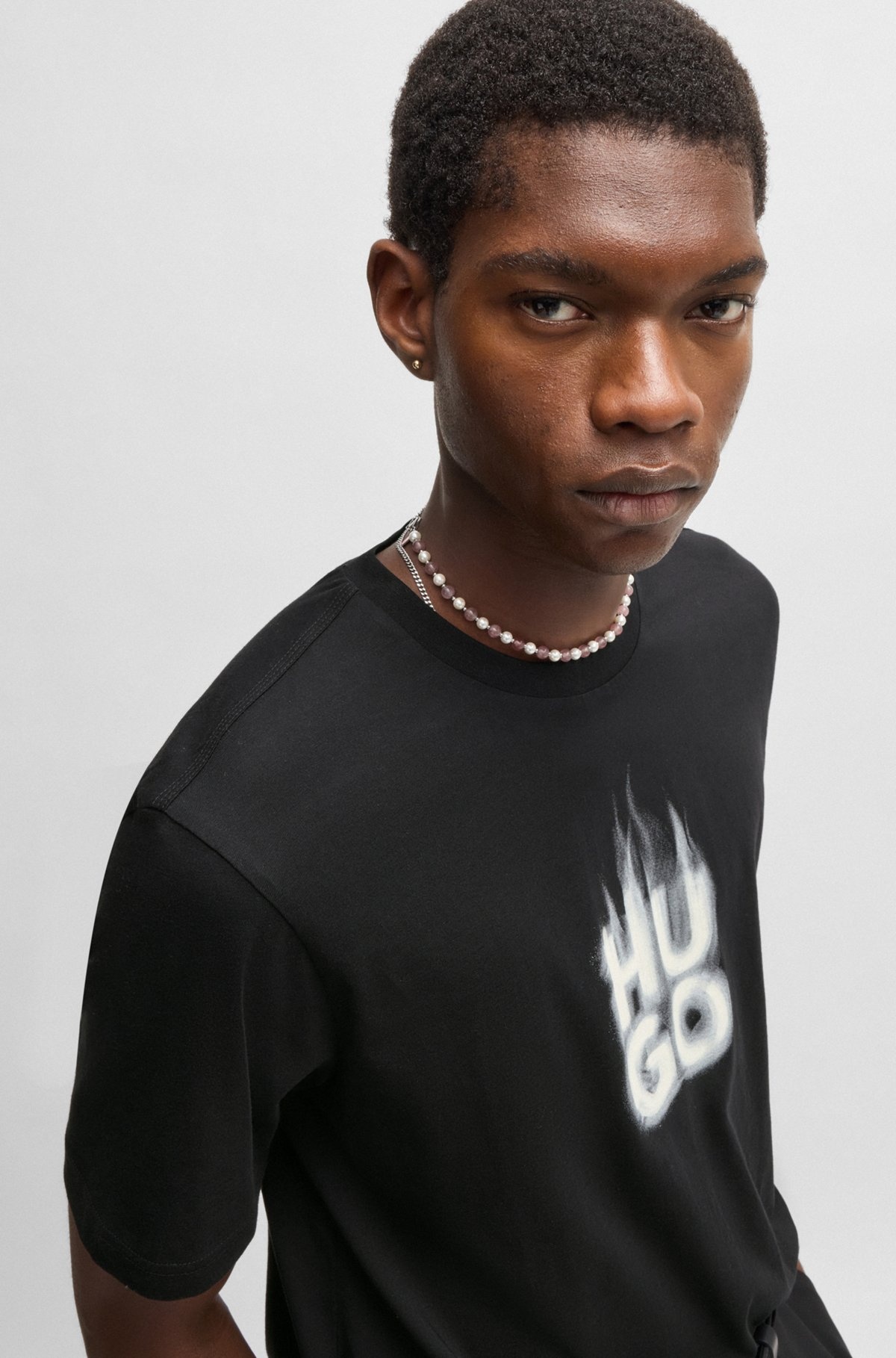 COTTON-JERSEY T-SHIRT WITH STACKED SMOKE LOGO - 3