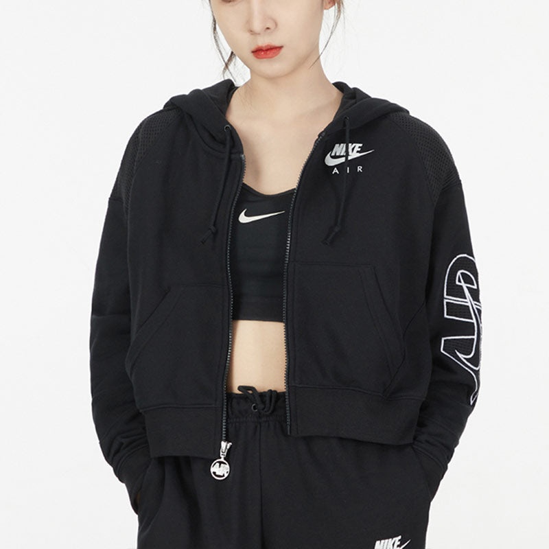 (WMNS) Nike Casual Sports Short Knit Hooded Jacket Black DM6064-010 - 4