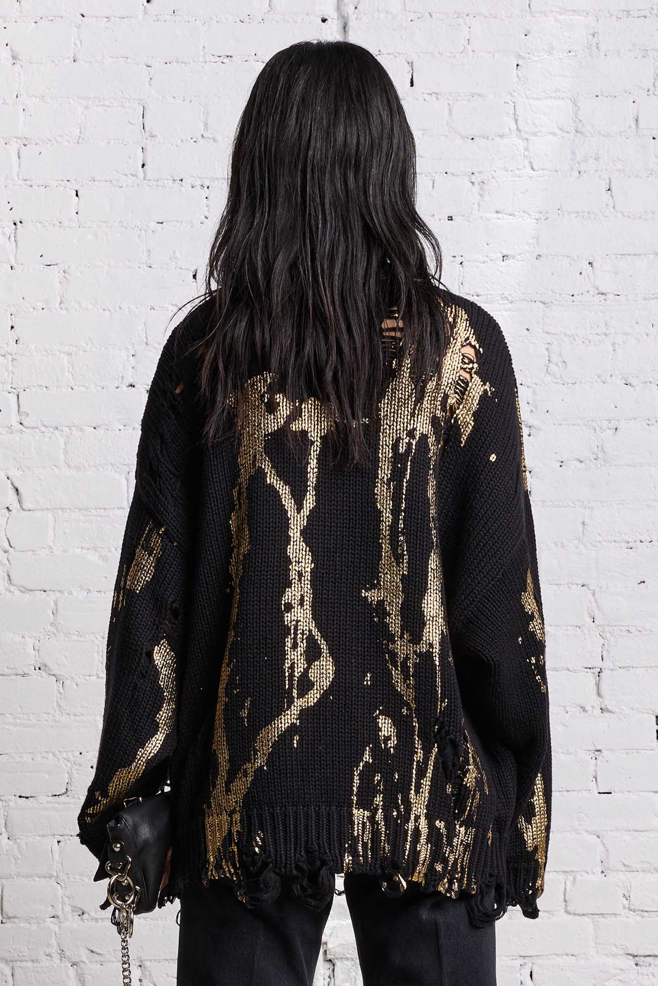 OVERSIZED SWEATER - GOLD SPLATTERED BLACK - 5