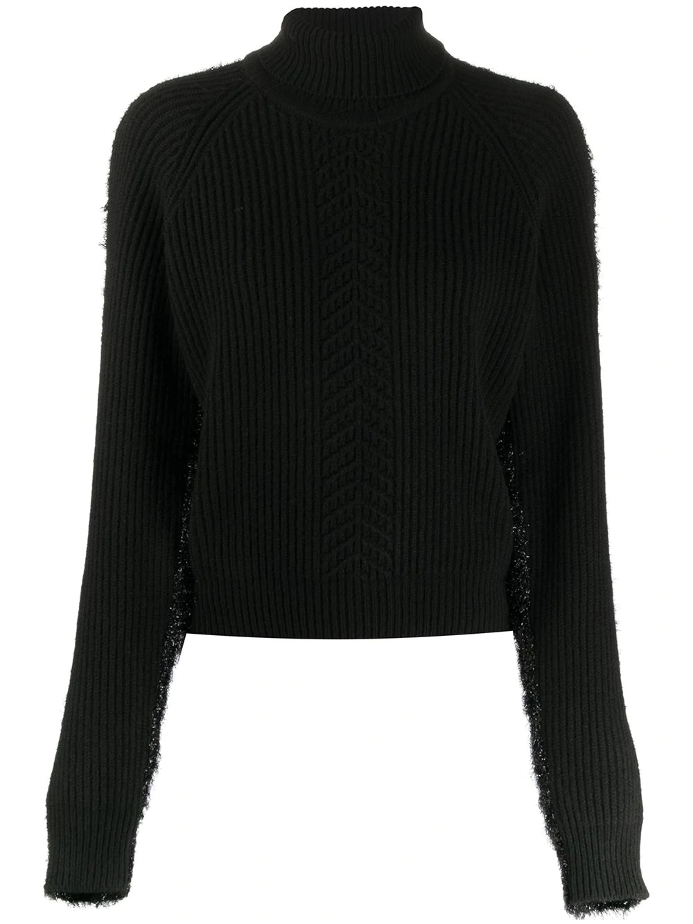 turtleneck ribbed fuzzy jumper - 1