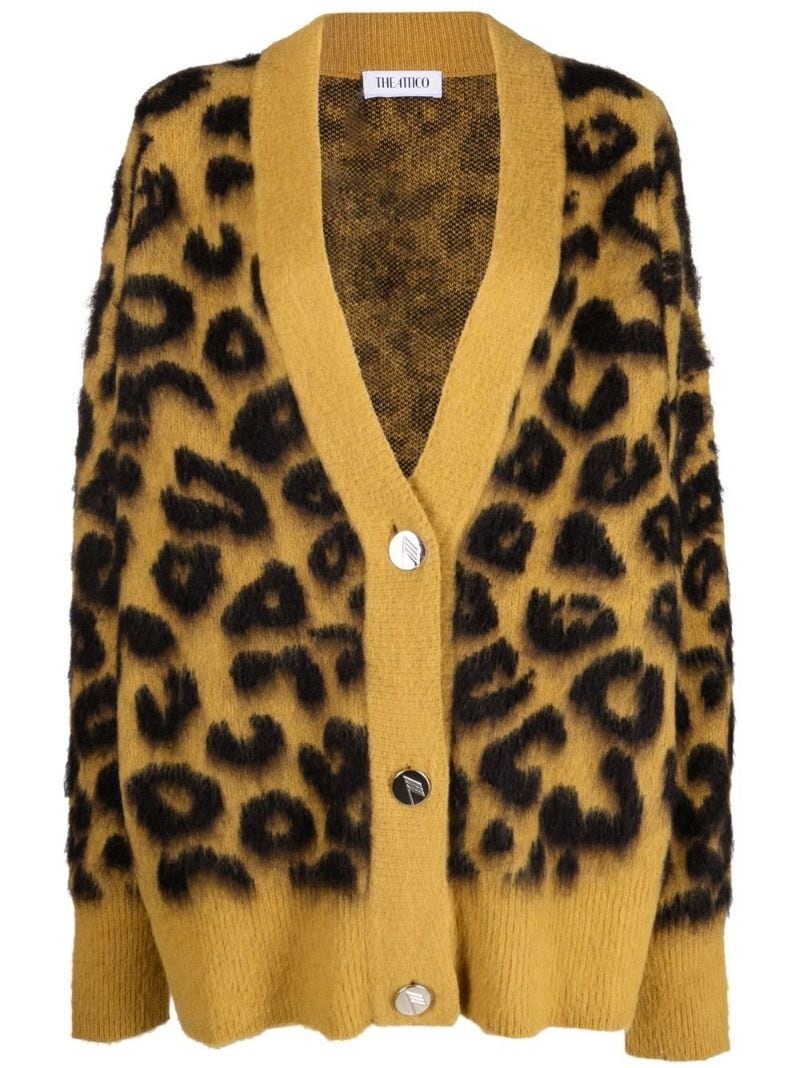 leopard-intarsia knitted cardigan - 1