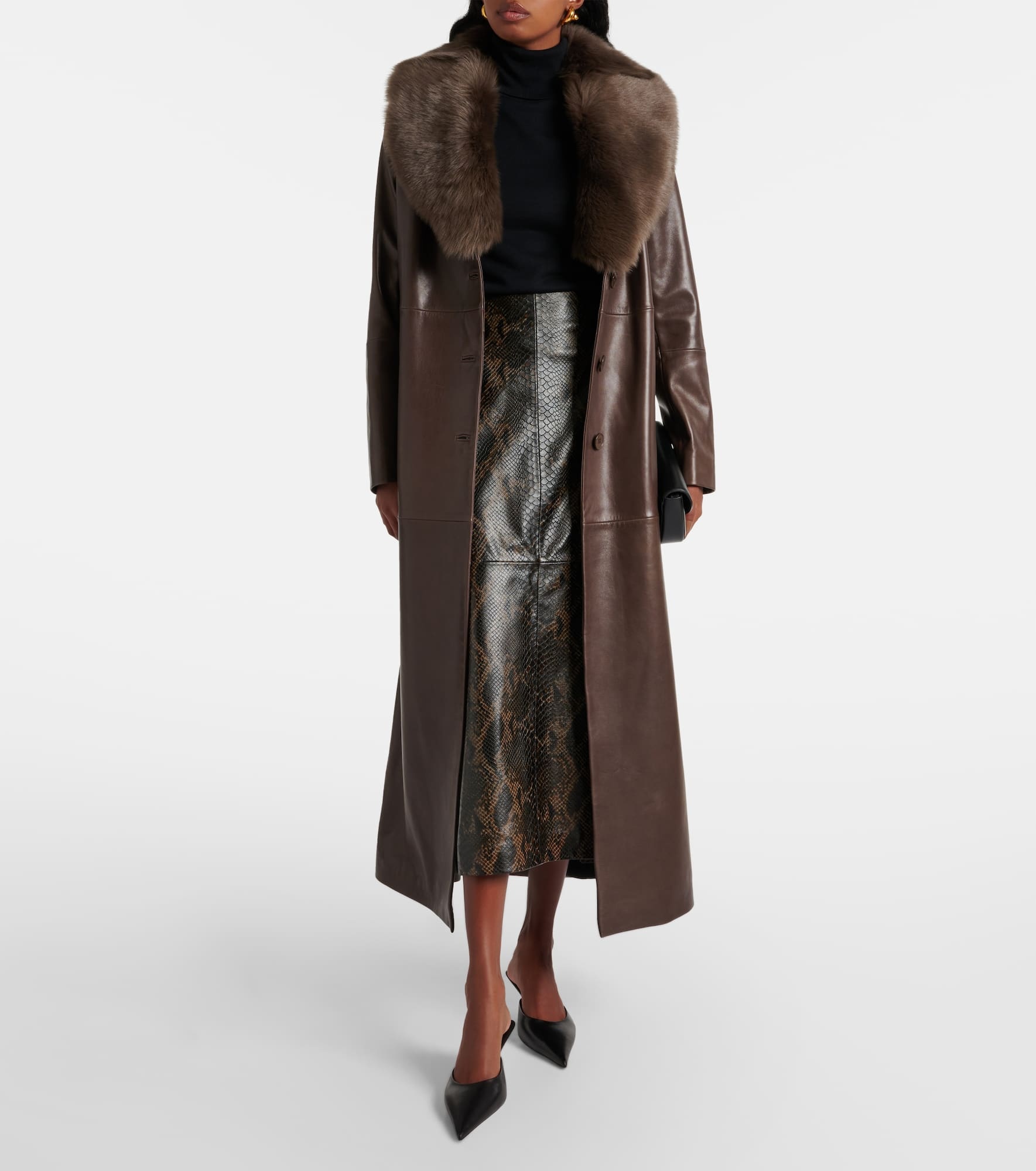 Dakota shearling-trimmed leather trench coat - 2