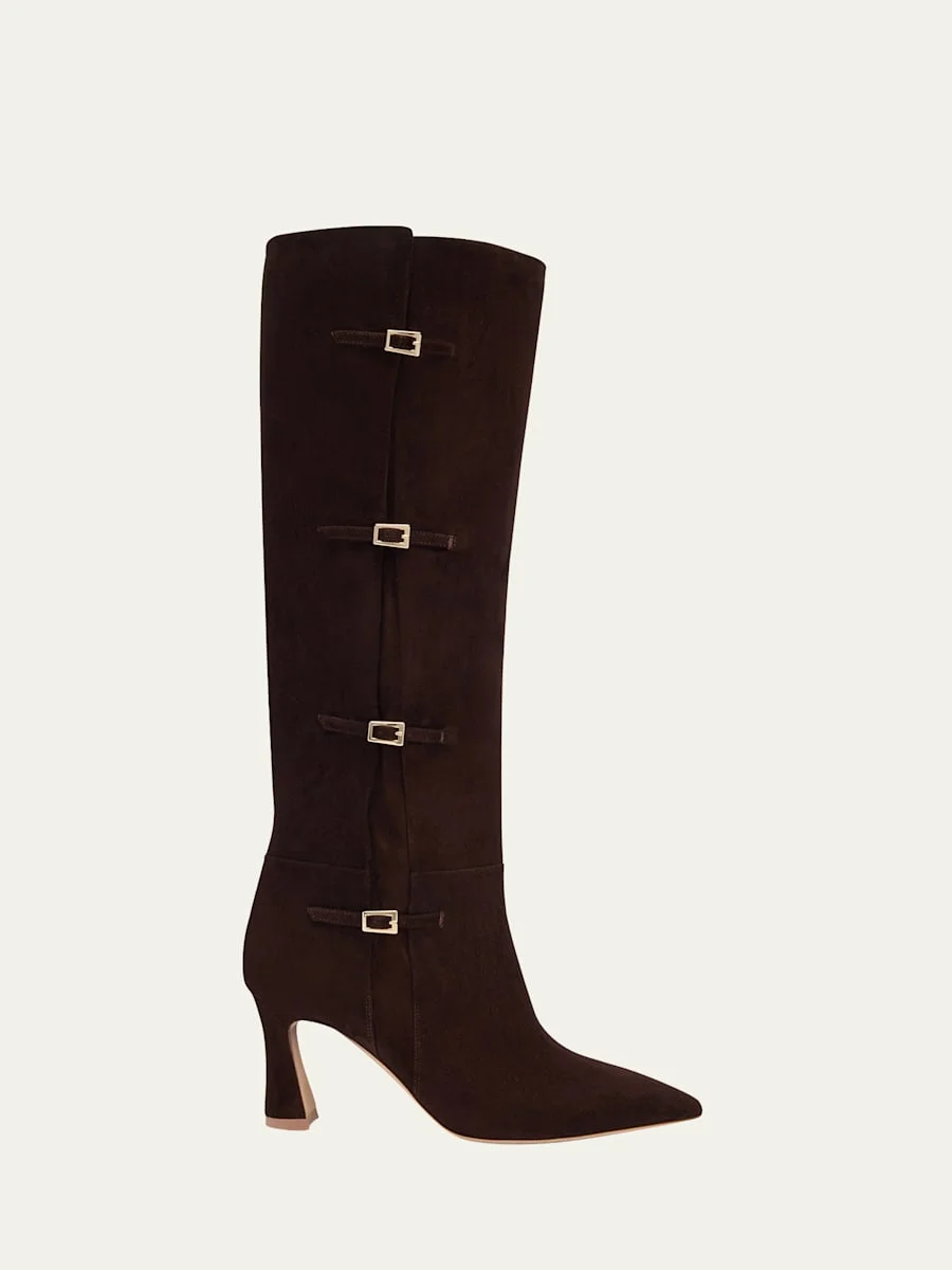 Nolan Suede Quad-Buckle Knee Boots - 1
