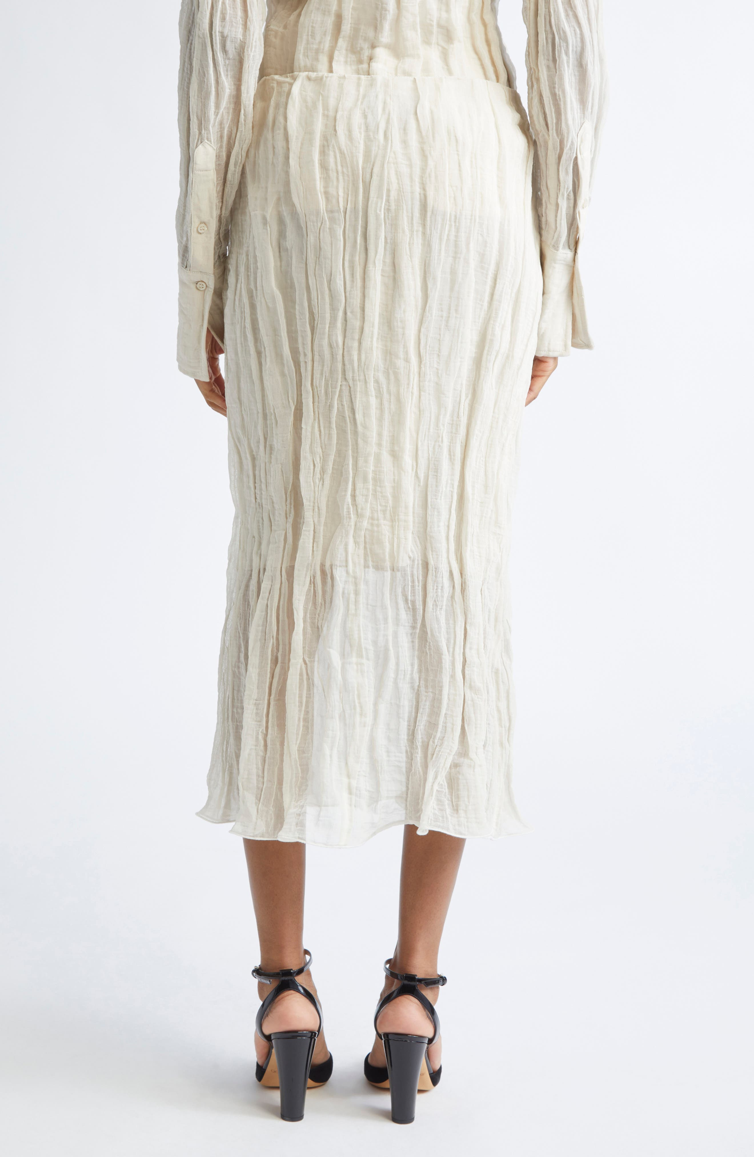 Brandon Maxwell The James Metallic Organza Straight Skirt in Oyster at Nordstrom - 3