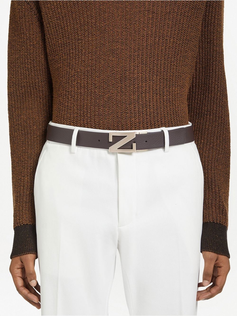 grained leather reversible belt - 3