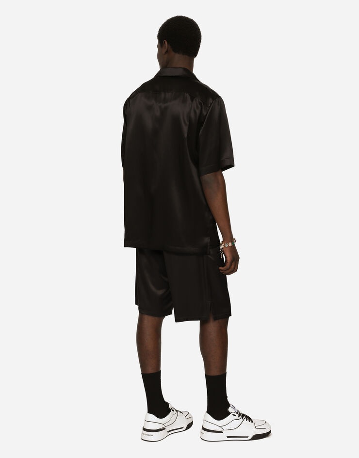 Silk satin jogging shorts with metal DG logo - 3