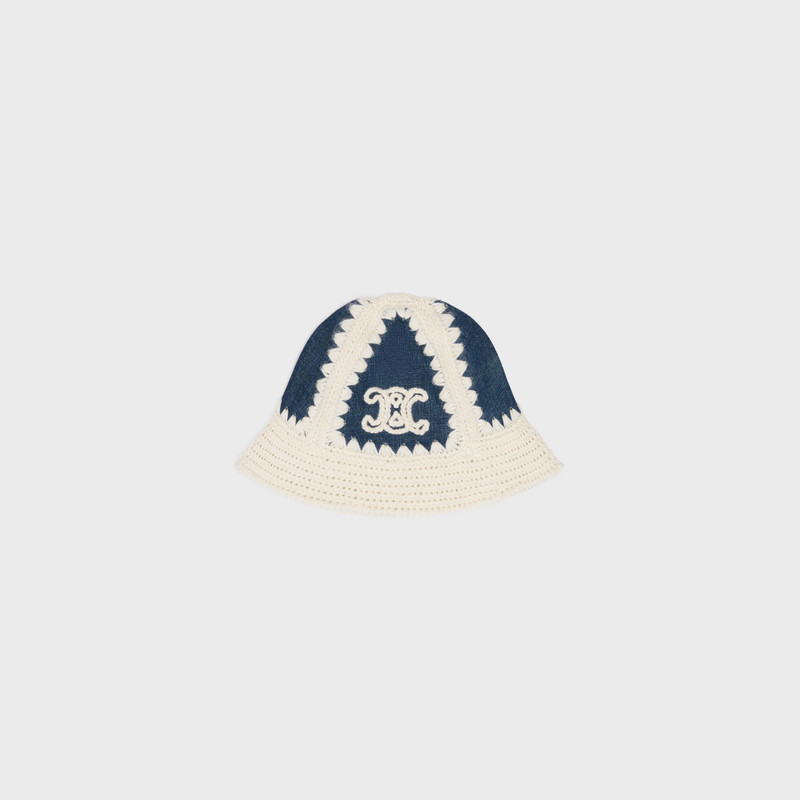 triomphe bucket hat in crocheted wool and denim - 1