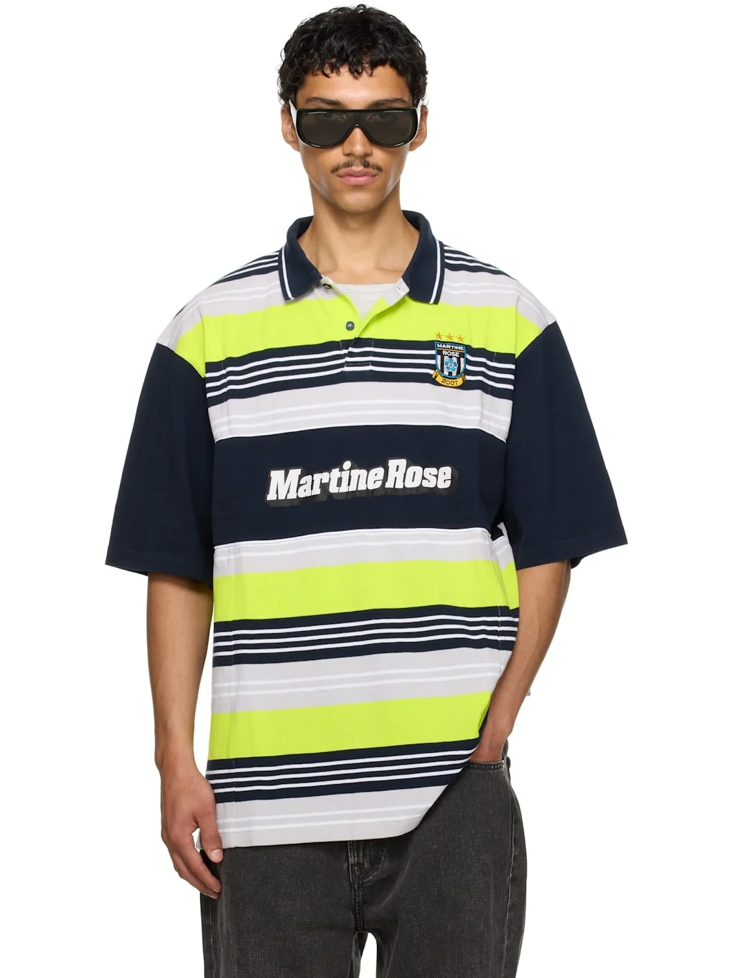 SSENSE Exclusive Navy & Green Oversized Panelled Polo - 1